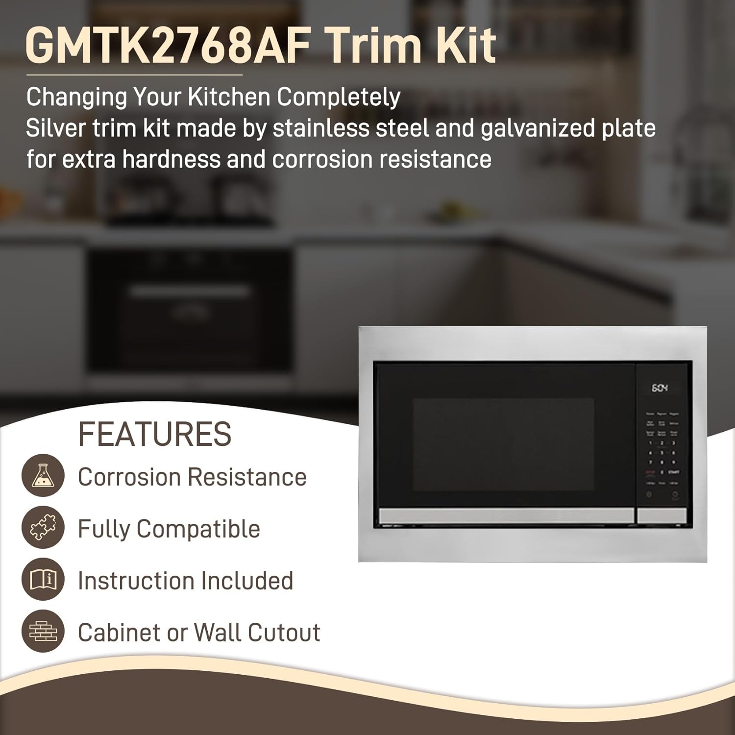 GMTK2768AF Microwave Trim Kit in Stainless Steel Compatible with Frigidaire Gallery Built-in Microwave Model GMBS3068AF, 27 Inch Trim Kit Certified by UL & cUL for a Stylish Built-in Look