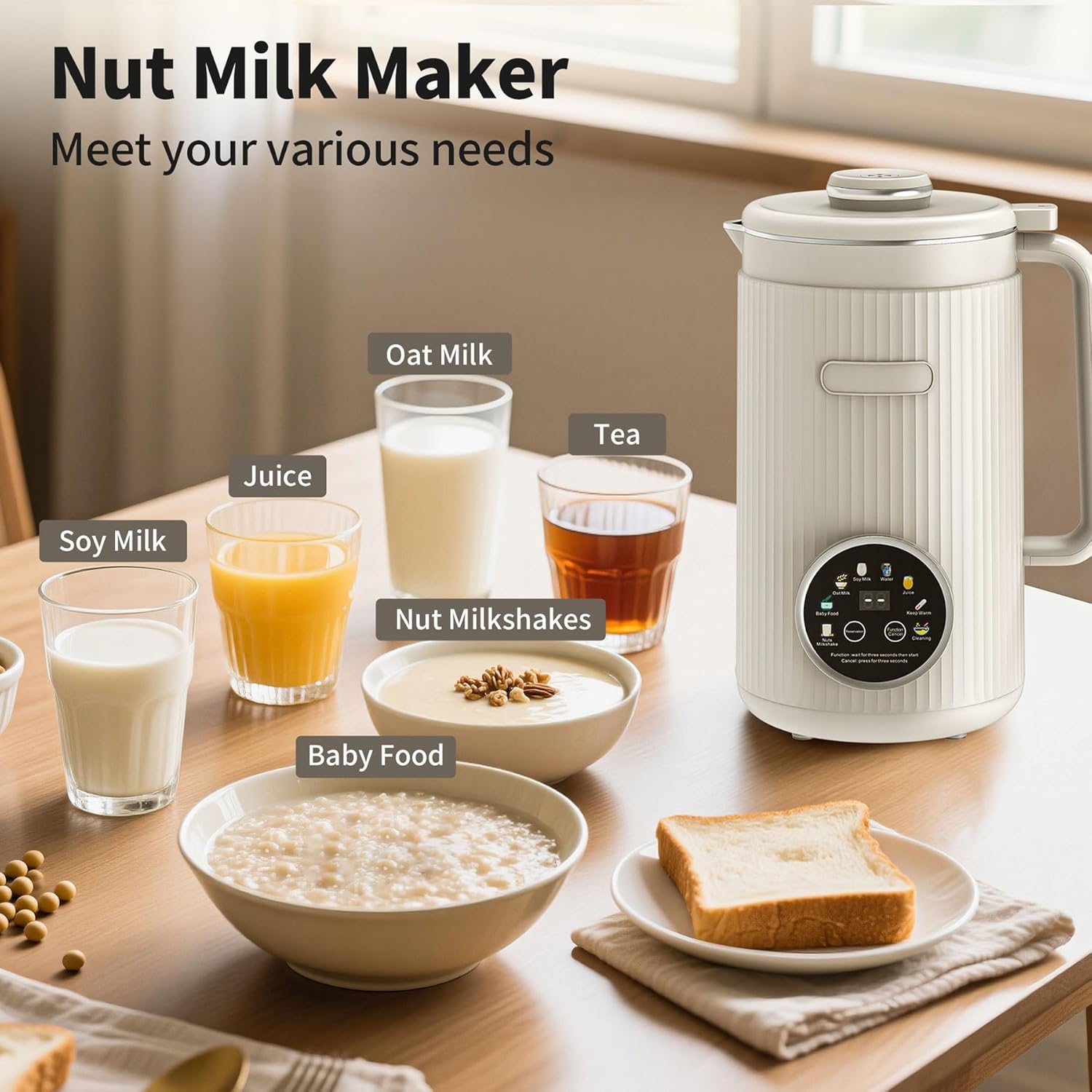 VBGK 8 in 1 Automatic Nut Milk Maker Blender with 20 Blades, 40oz Homemade Coconut, Soy, Oat, Almond, Plant Based Milks and Non-Dairy Beverages with18H Delay Start/Keep Warm/Boil Water/Self-Cleaning