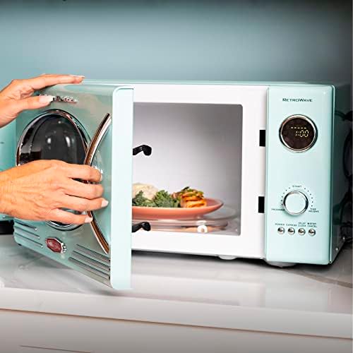 Nostalgia Retro Countertop Microwave Oven, 0.9 Cu. Ft. 800-Watts with LED Digital Display, Child Lock, Cu.Ft, Aqua & Keurig K-Mini Coffee Maker, Single Serve K-Cup Pod Coffee Brewer, 6 to 12 oz.