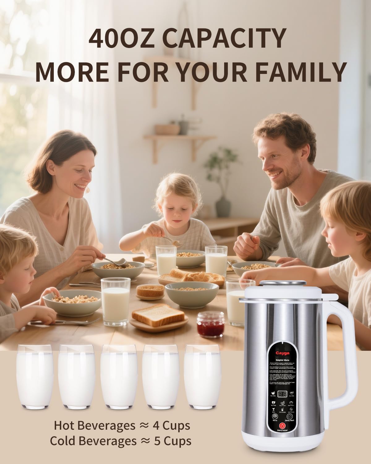 40oz Nut Milk Maker Machine Stainless Steel Soy Milk Maker Homemade Almond, Oat, Juice, Coconut, Plant-Based and Non-Dairy Beverages with Self Clean, Boil Water, Delay Start, Keep Warm