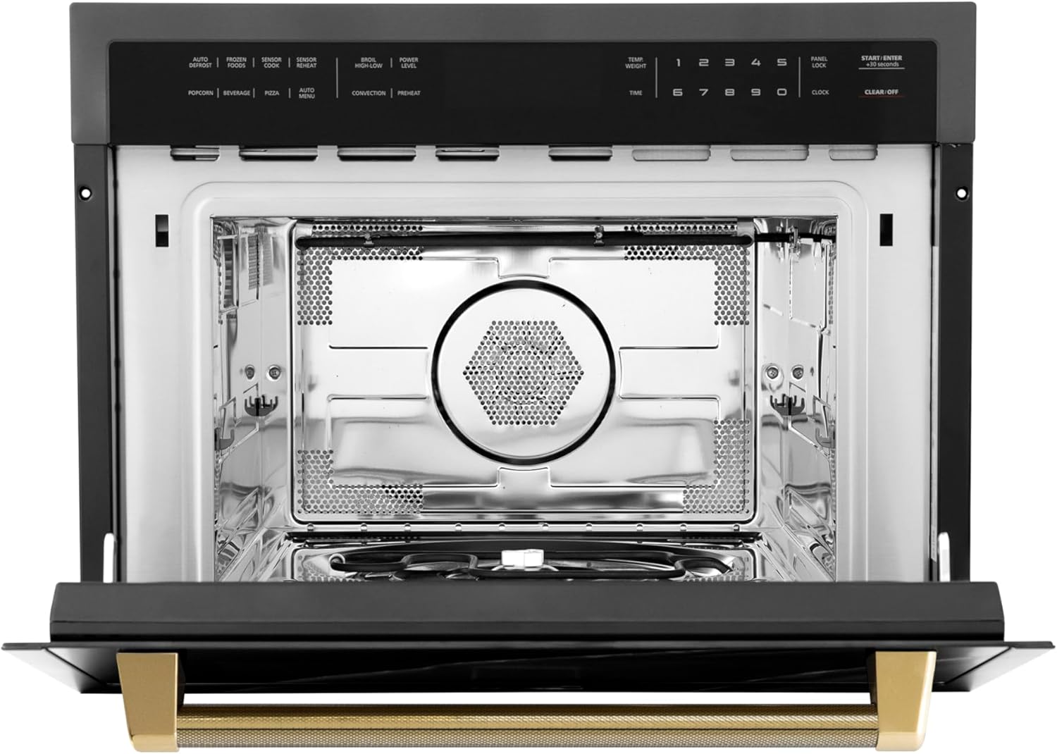 ZLINE Autograph Edition 24 in. 1.6 cu ft. Built-in Convection Microwave Oven in Black Stainless Steel and Polished Gold Helix Handle (MWOZ-24-BS-KG)