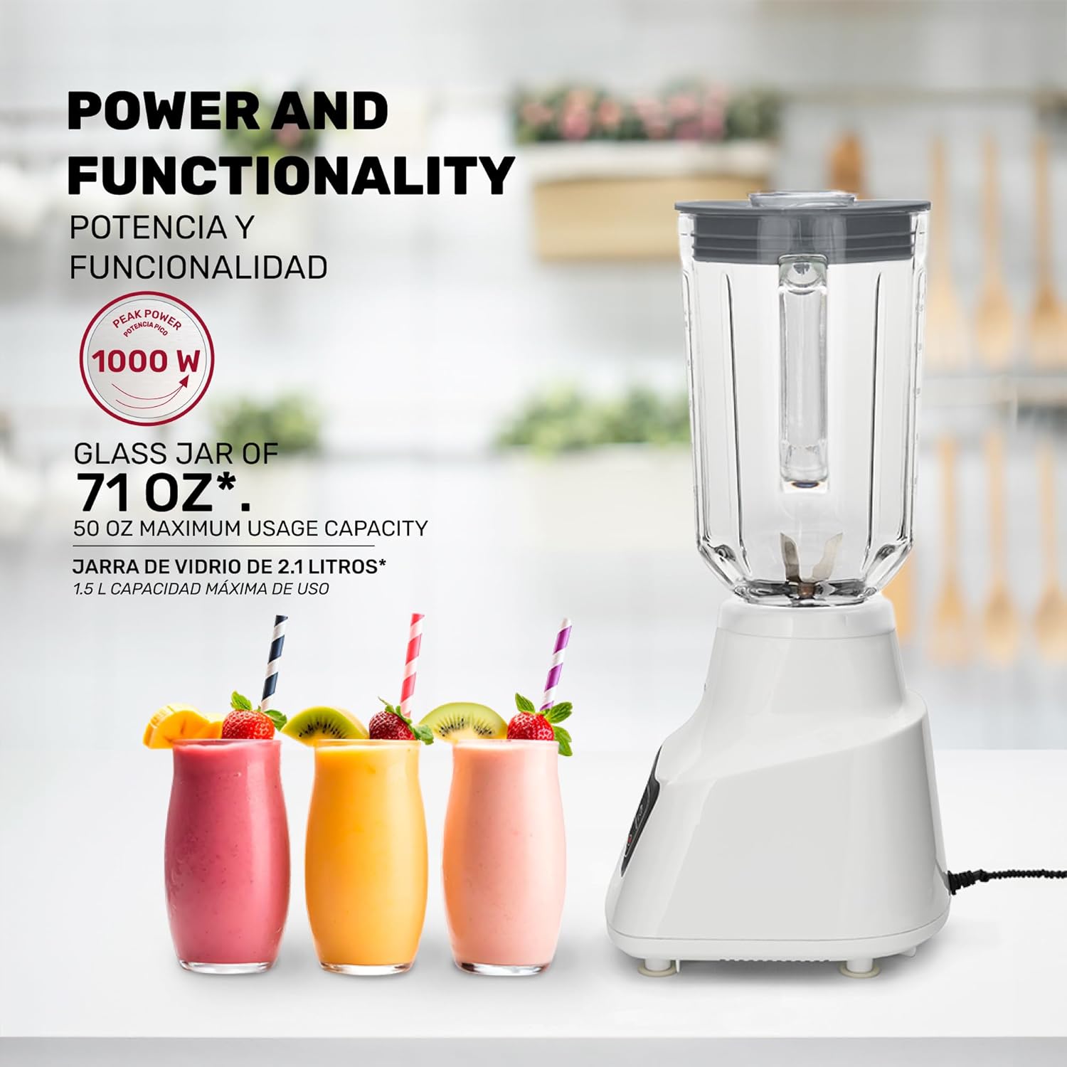 Taurus Potenza Comfort Blender, 1050W, 1.5L Glass Jar, Up to 50% Less Noise, Stainless Steel Blades, 9 Speed Settings, Quiet Powerful Blender for Smoothies, Ice, and Frozen Drinks