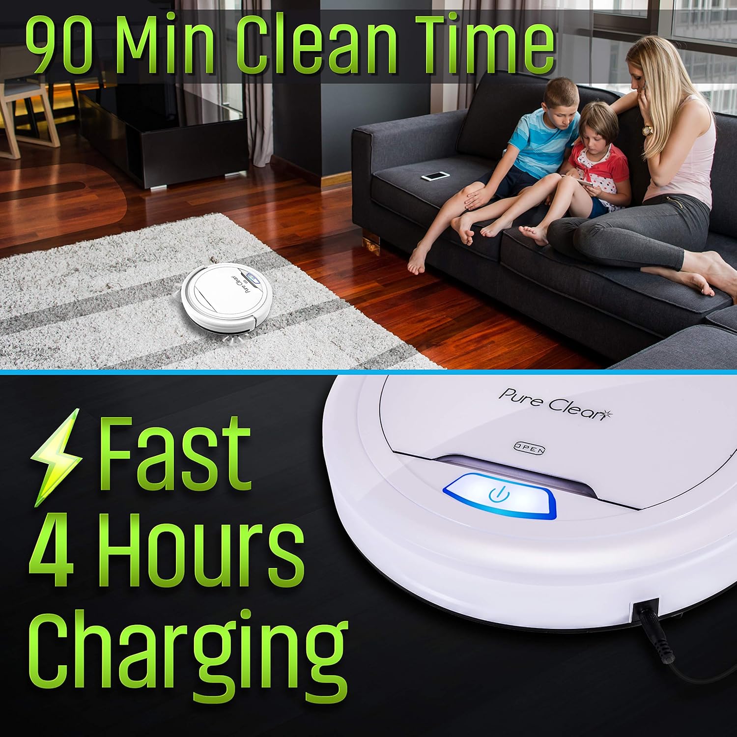 SereneLife Pure Automatic Vacuum Cleaner-Lithium Battery 90 Min Run Time & Self Path Navigation-Bot Self Detects Stairs Pet Hair Allergies Robotic Home Cleaning for Carpet Hardwood Tile Floor