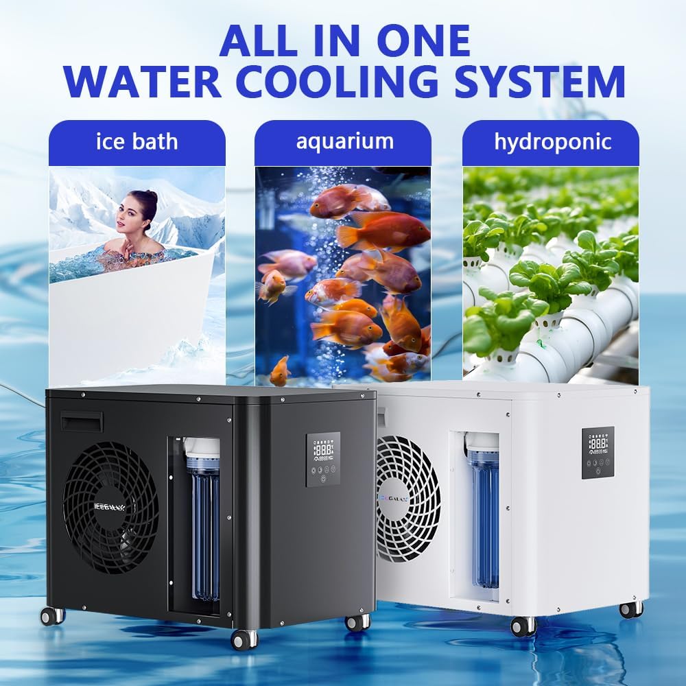 Water Chiller 1HP Ice Bath Chiller for Cold Plunge Tub with WiFi Remote Control Cooling Heating Function 260Gal Aquarium Chiller Fish Tank Cooler for Athletes Fitness Recovery (Black, 1HP)