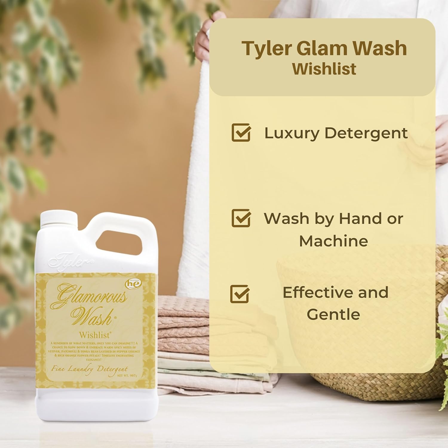 Worldwide Nutrition Bundle: Tyler Candle Company Glamorous Wash Wishlist Scent Fine Laundry Liquid Detergent - Hand and Machine Washable - 907g (32 Fl Oz) Container and Multi-Purpose Key Chain