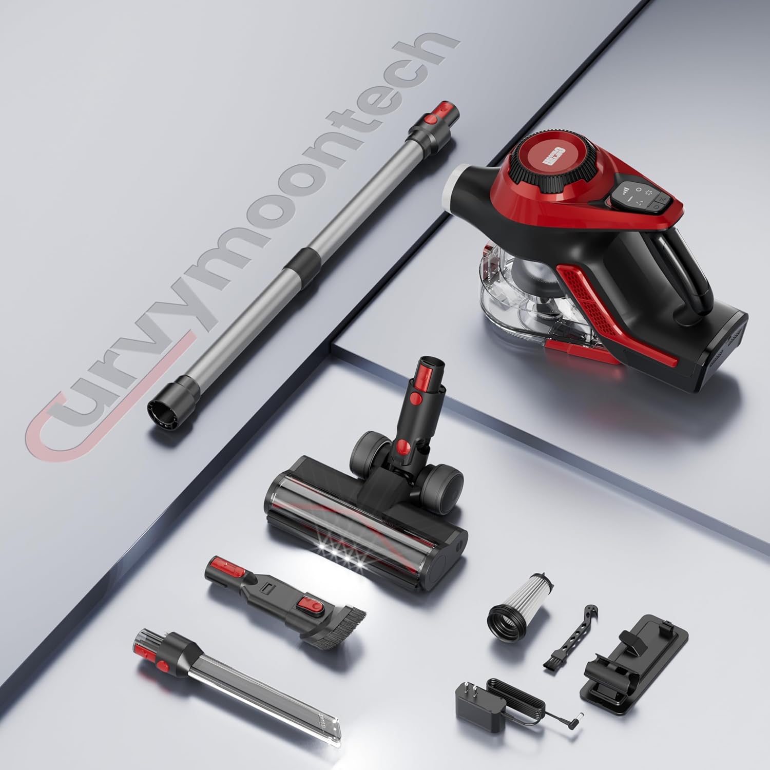 Cordless Vacuum Cleaner for Home, Stick Vacuum 40Kpa, Smart Display & 1.5L Dust Cup, MAX 55mins Runtime, Lightweight Handheld Vavuum for Pet Hair/Carpet/Hardwood Floor/Car (Crimson)