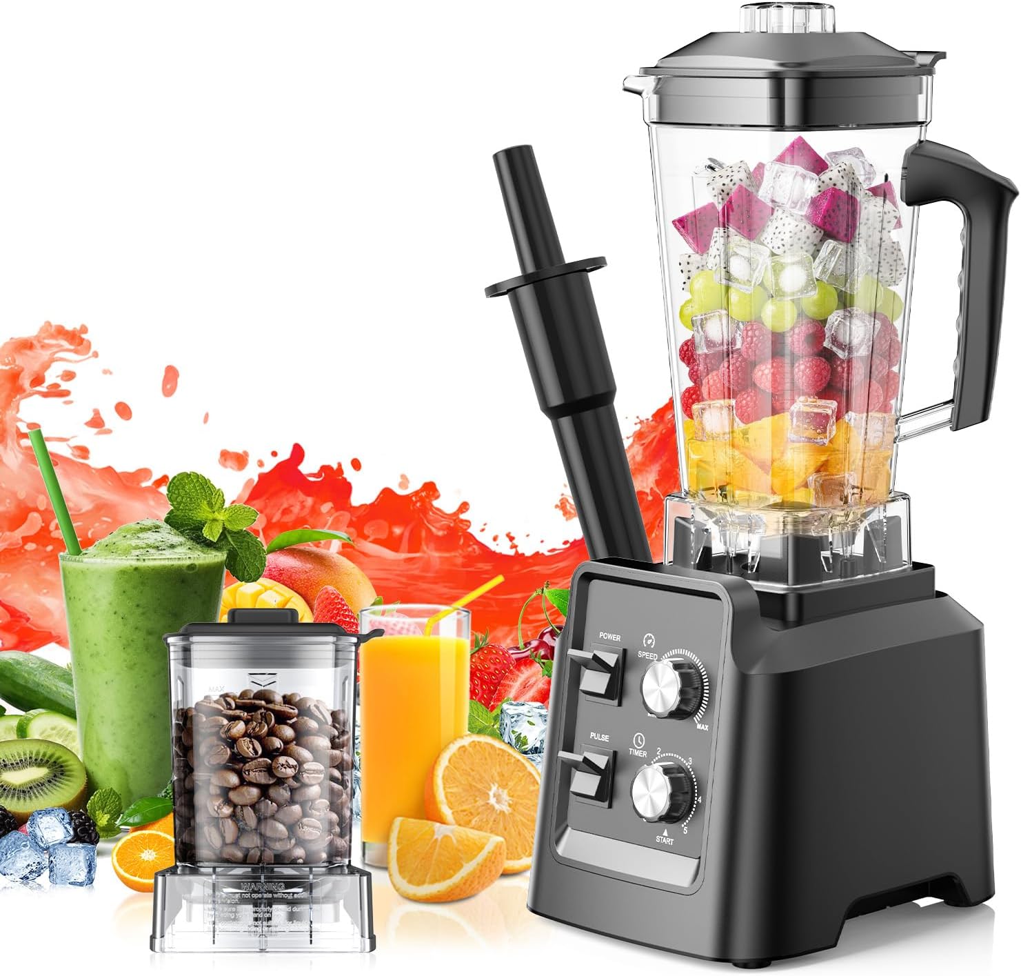 Blender for Smoothies - Blenders for Kitchen with 68Oz. Pitcher & 20Oz. Grinder, Smoothie Blender for Ice Crushing, Frozen Fruit, 28000 RPM, Black