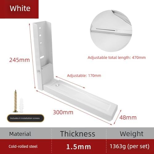 2PCS Wall-Mounted Microwave Brackets Heavy Duty Foldable Adjustable Stainless Steel Space-Saving Kitchen Wall Storage 25kg Load Rustproof Ventilated Oven Mounting Hardware(white)