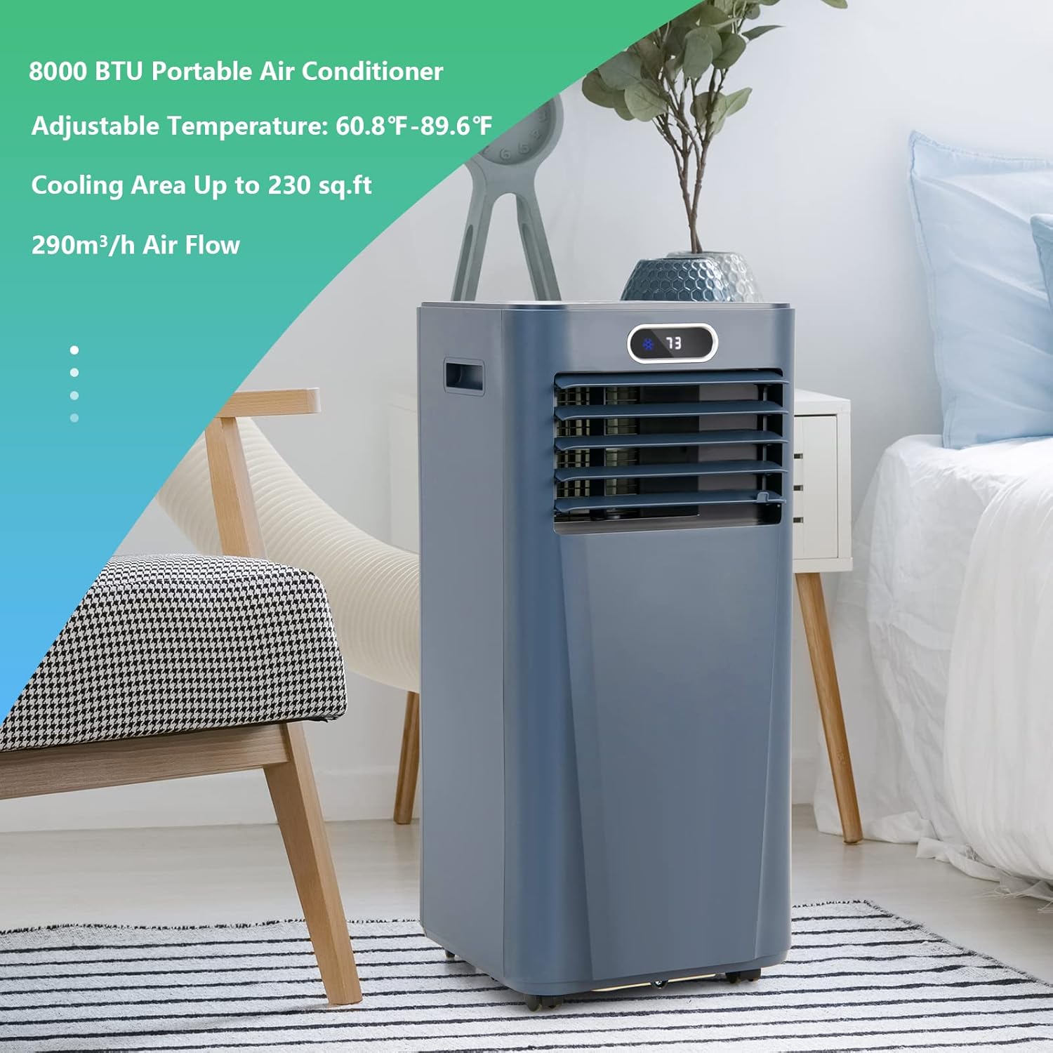 ARLIME Air Conditioner Portable, 8000 BTU Cools up to 230 sq. ft, Portable AC Unit with Fan & Dehumidifier, 2 Speed, Child Lock, 24H Timer, LED Display, Air Cooler for Living Room, Bedroom, Office