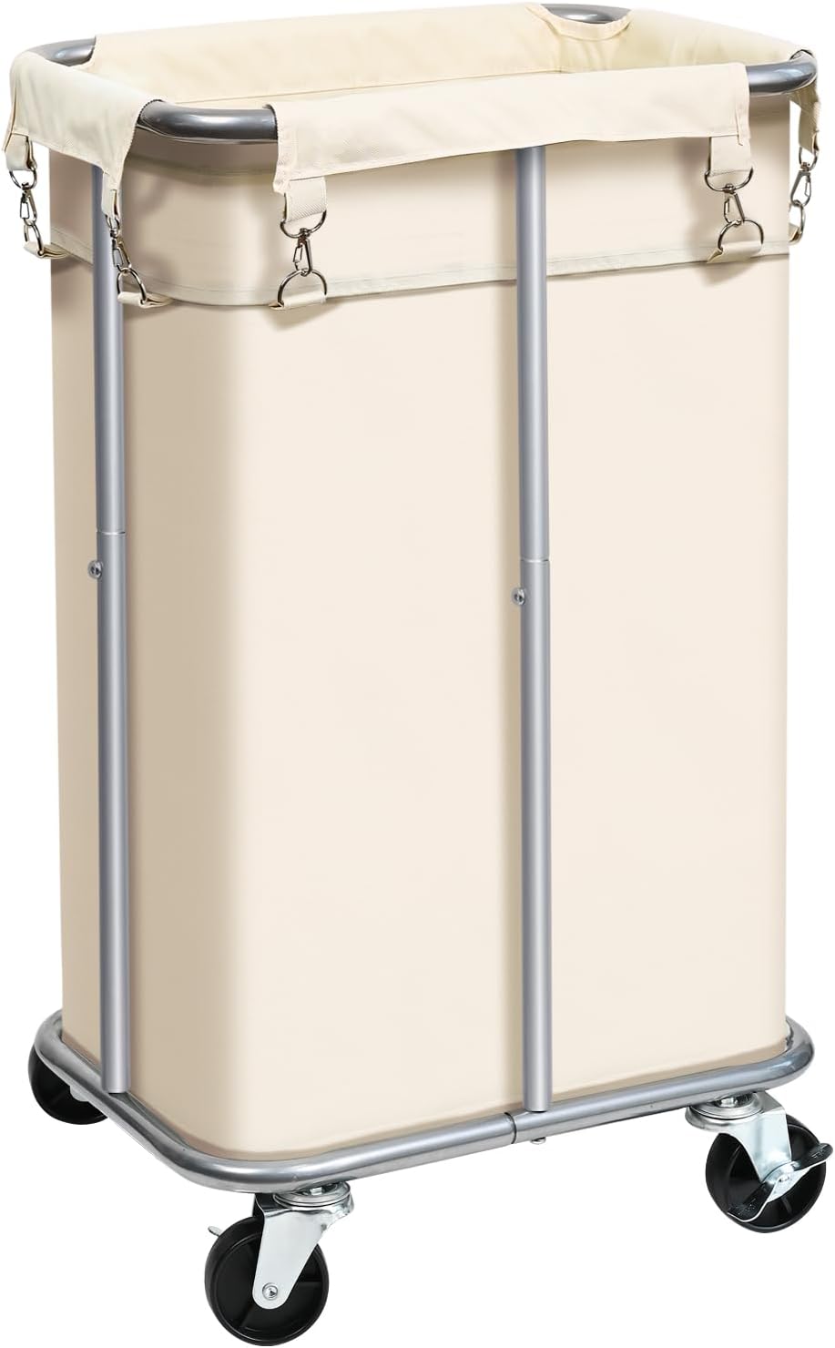 Laundry Basket with Wheels, Rolling Laundry Hamper with Removable Bag, 100L Laundry Sorter Cart, Tall Narrow Slim Clothes Hamper Organizer with Sturdy Metal Frame, Beige