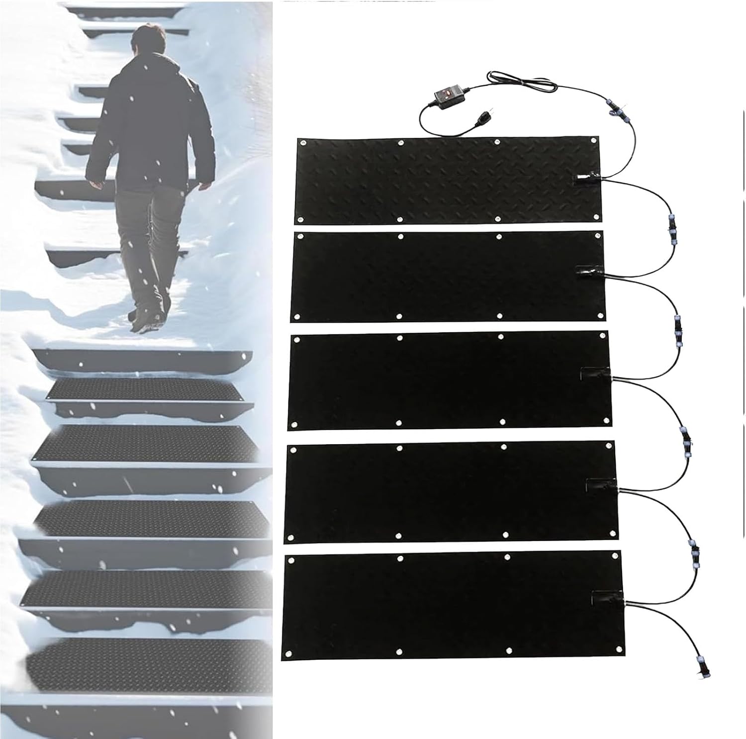 Snow Melt Pad,Outdoor Walkway Mat with Power Cord,2 in/h Melting Speed,Stair and Driveway Snow Melt System(Size:10 * 30in,Color:5 Piece)