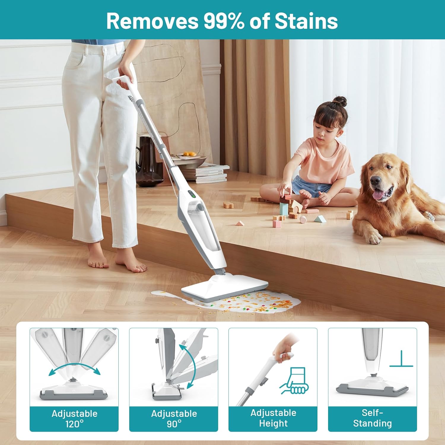 Steam Mop for Floor Cleaning, 12 in 1 Handheld Steam Cleaner for Home, Floor Steamer for Hardwood Windows Tile Laminate Shutter & Clothes with Attachments (White)