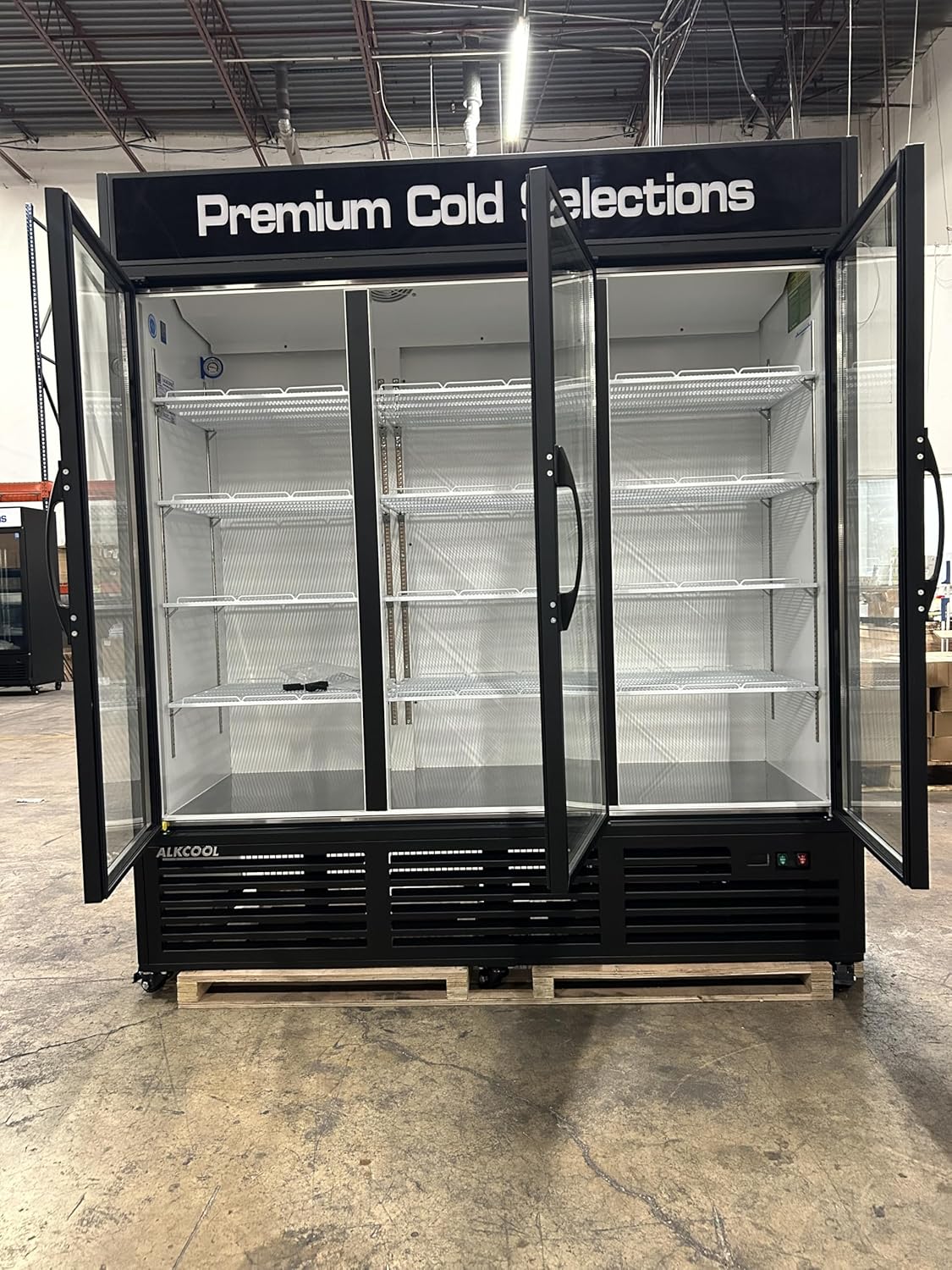 71” Wide Commercial Beverage Refrigerator Display Fridge, Three Glass Door Stainless Steel Merchandiser Drink Cooler With LED Light Adjustable Shelves,ETL Sanitation,63.5 Cu Ft,Black,(Wheels Included)