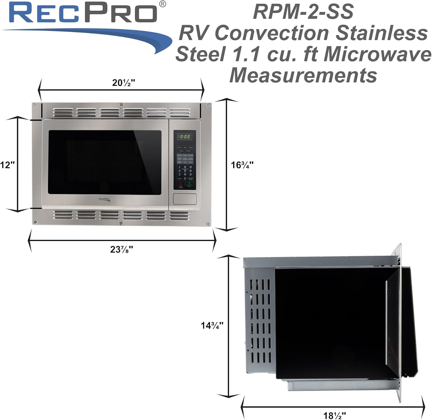 RecPro RV Convection Microwave Stainless Steel 1.1 cu. ft. | 120V | Microwave | Appliances | Direct Replacement for High Pointe and Greystone