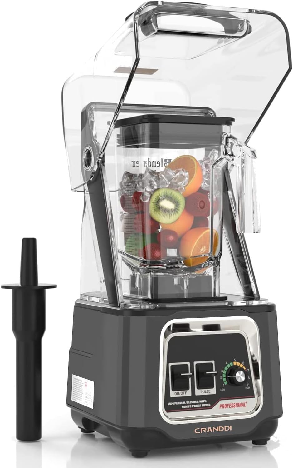 CRANDDI Commercial Blender, 2200W Countertop Blenders with Removable Shield, Quiet Smoothie Blender for Shakes and Ice Crushing, 52oz, 38000 RPM Professional Blenders for Kitchen, K80 (Grey)