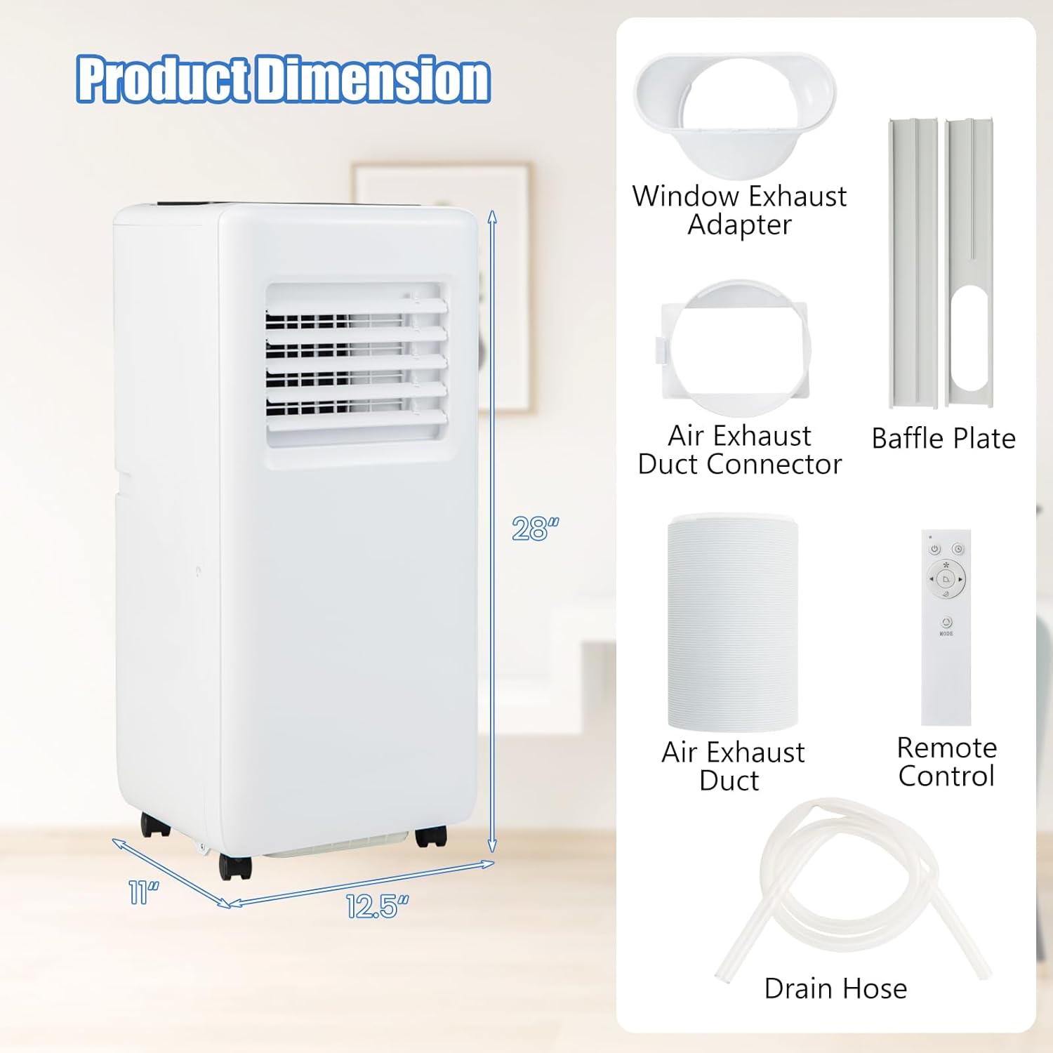 DORTALA 8000 BTU Portable Air Conditioner, 3-in-1 Floor Standing AC Unit with Remote Control, 24H Timer, Window Installation Kit, Cool Rooms Up to 250 Sq.Ft