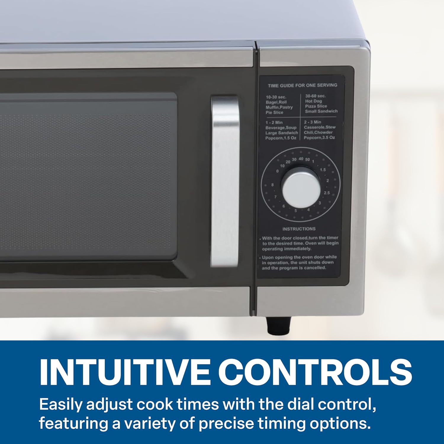 FSE Commercial Microwave with Dial Control, 1 Cubic Feet Interior, Stainless Steel, 1000 Watts, UL and NSF Approved