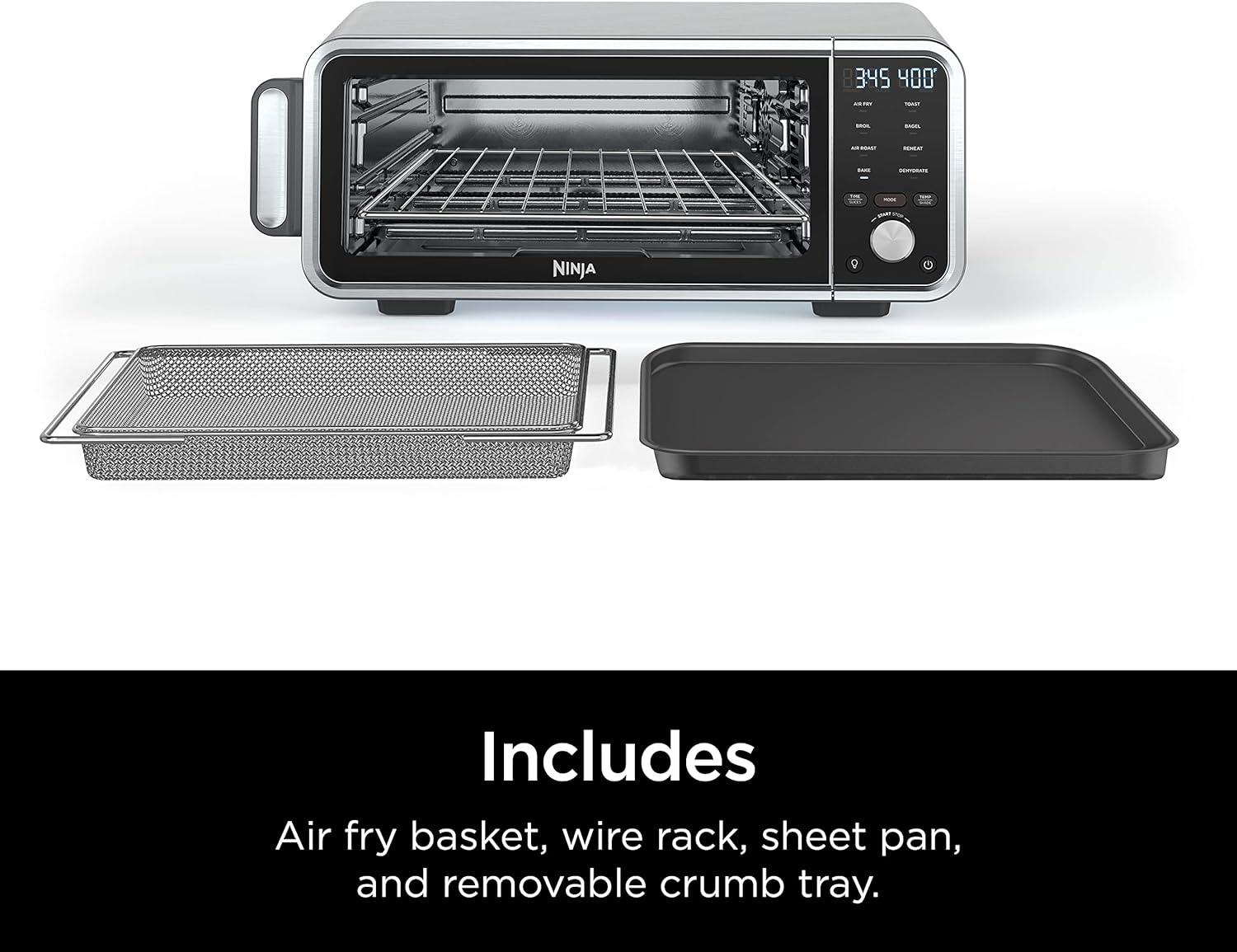 Ninja SP201/FT205CO Digital Air Fry Pro Countertop 8-in-1 Oven with Extended Height, XL Capacity, Flip Up & Away, Basket, Wire Rack Crumb Tray, Silver, Black (Renewed)
