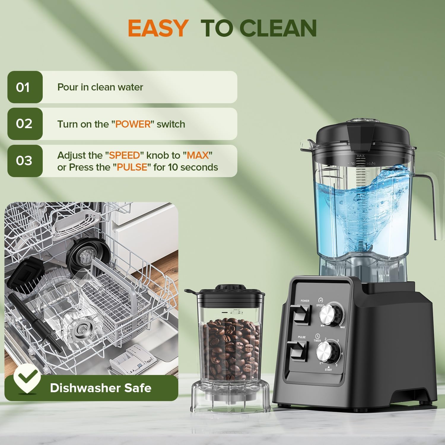 Blender, Blender for Smoothies with 68Oz. Pitcher, 27Oz. Grinder and 20Oz. To-go Cup, 28000 RPM Countertop Blenders for Kitchen, Ice Crushing, Frozen Fruits - Timing Setting, Speed Adjustable