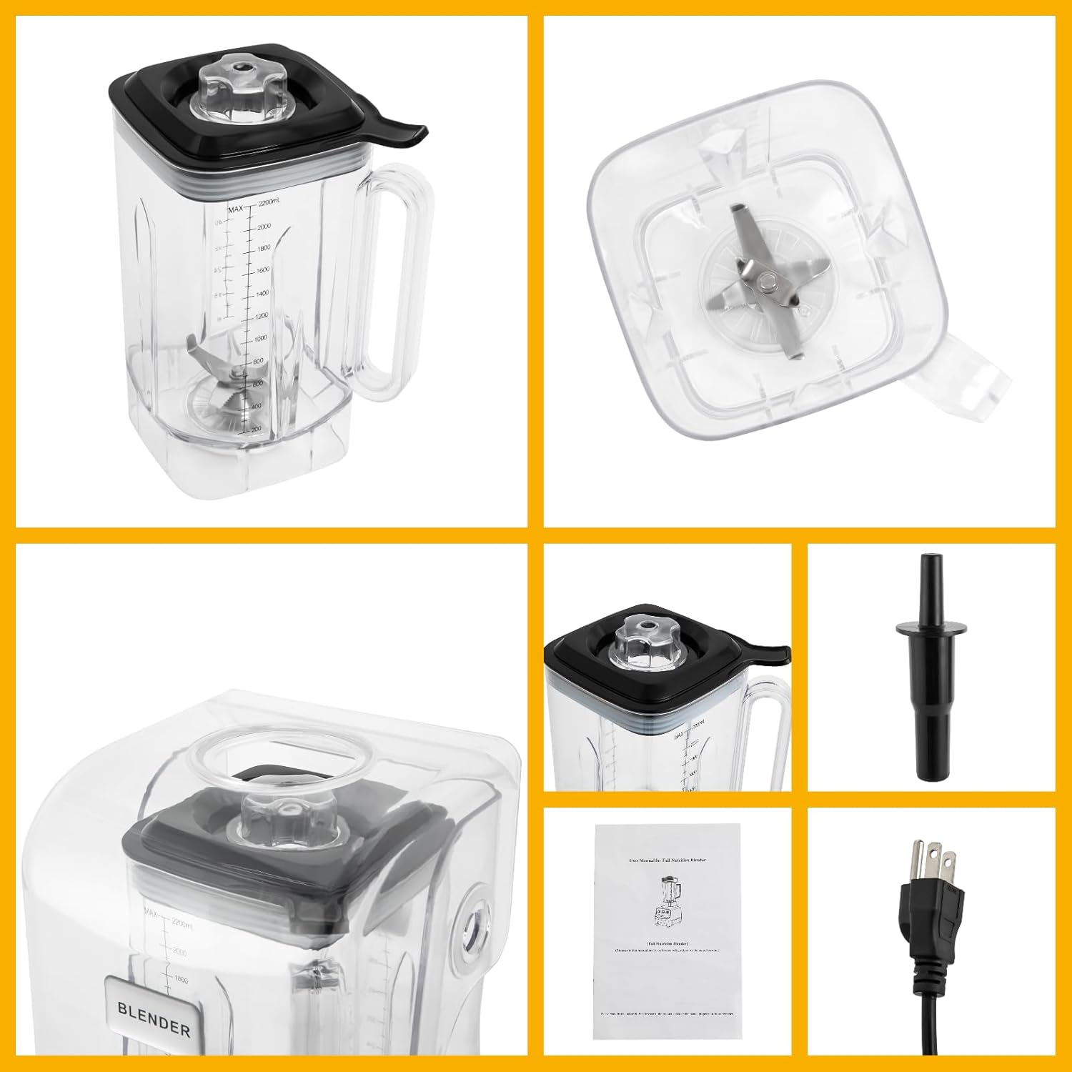 Smoothie Machine w/ Pusher, 2.2L/74.4oz Electric Milkshake Blending Machine, 6-blade Speed Adjustable Grain Grinder, Tabletop Automatic Sauce Mixer, Commercial/Home Ice Crusher, 8.27*9.84*18.9in Black