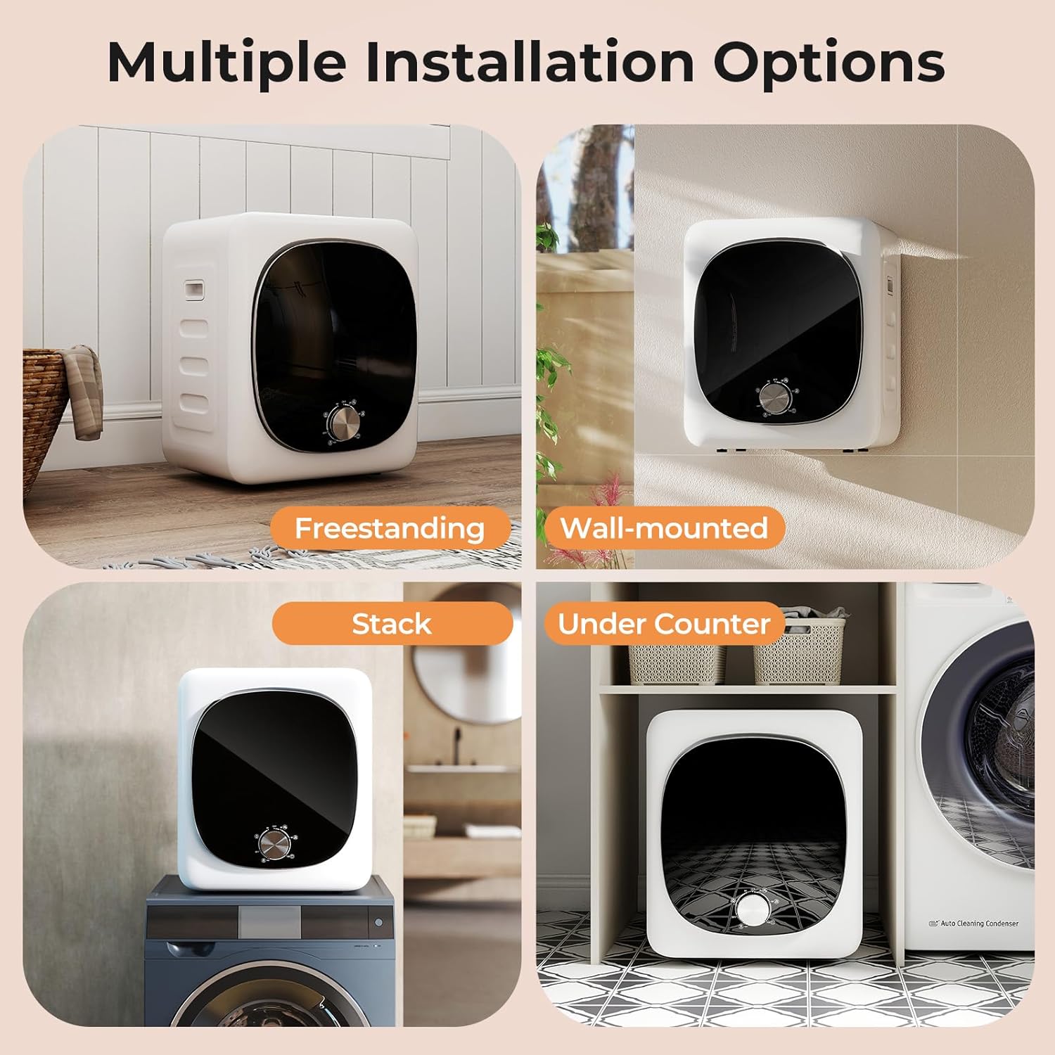 COSTWAY Portable Clothes Dryer, 1.5 cu.ft Compact Drying Machine with Stainless Steel Tub, 800W Electric Laundry Dryer with 5 Modes, Small Vented Tumble Dryer for Apartment, Home, Dorm & RV, White