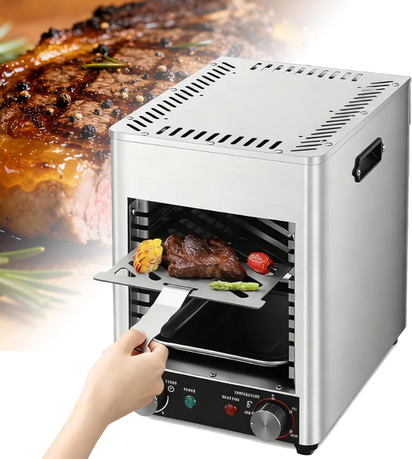 1700w Propane Steak Broiler Gas Steak Grill for Carnivores Portable Propane Steak Smoker Broiler,Time and Temperature Adjustable,Quick Cooking,Suitable for Indoor Kitchen Outdoor Picnic