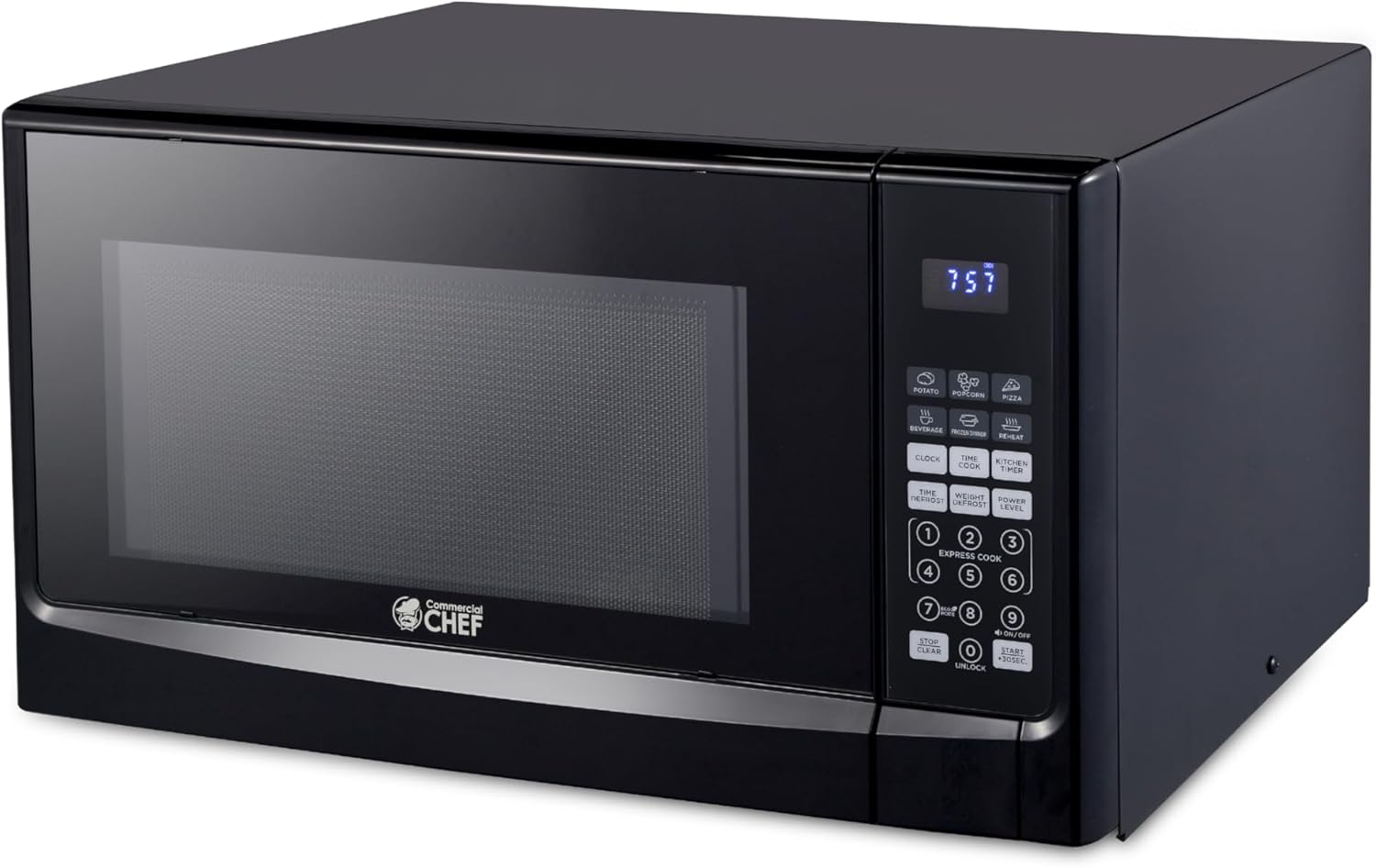 COMMERCIAL CHEF 1.4 Cubic Foot Microwave with 10 Power Levels, Small Microwave with Push Button, 1100 Watt Microwave with Digital Control Panels, Countertop Microwave with Timer, Black