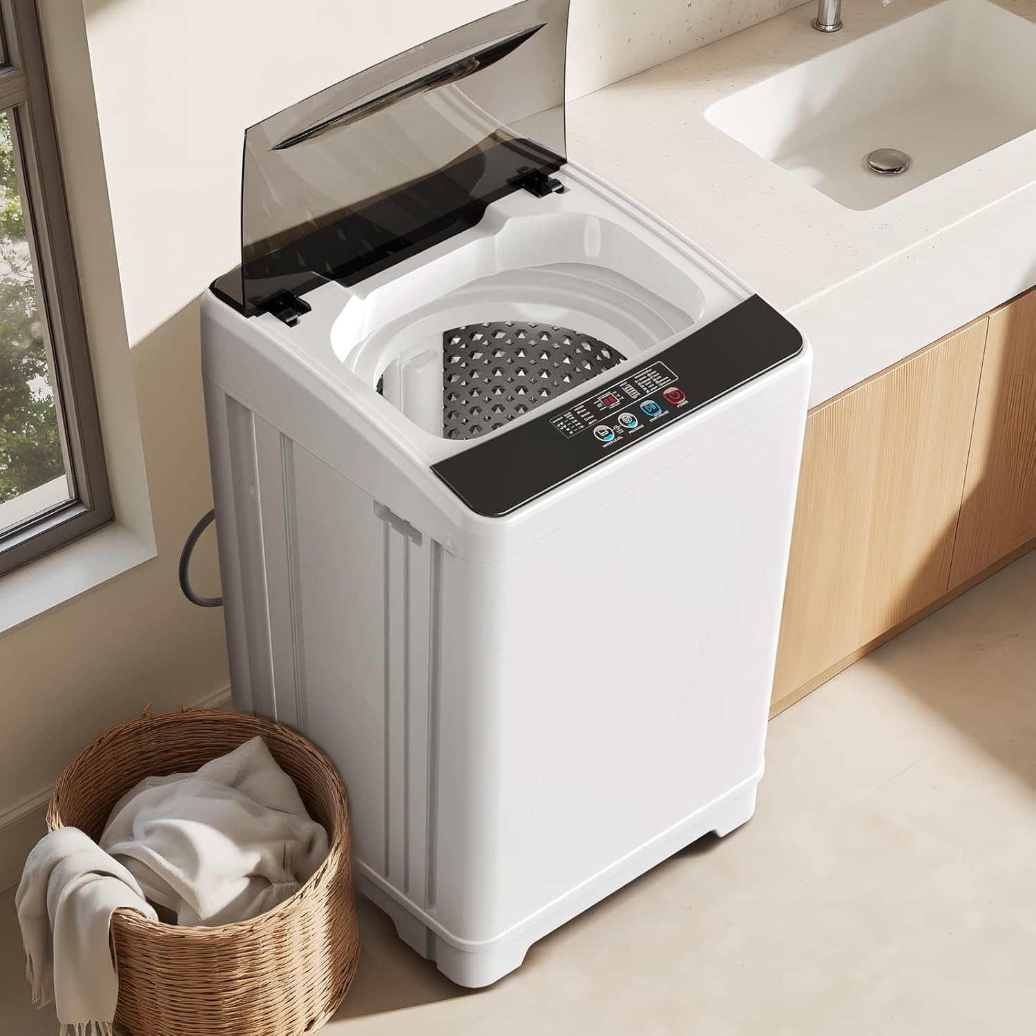 TABU 18lbs Portable Washing Machine, 2.4 Cu Ft Full Automatic Washing Machine with Drain Pump, Automatic Washer and Dryer with 10 Wash Programs & 8 Water Levels for Home, Apartment, RV, White