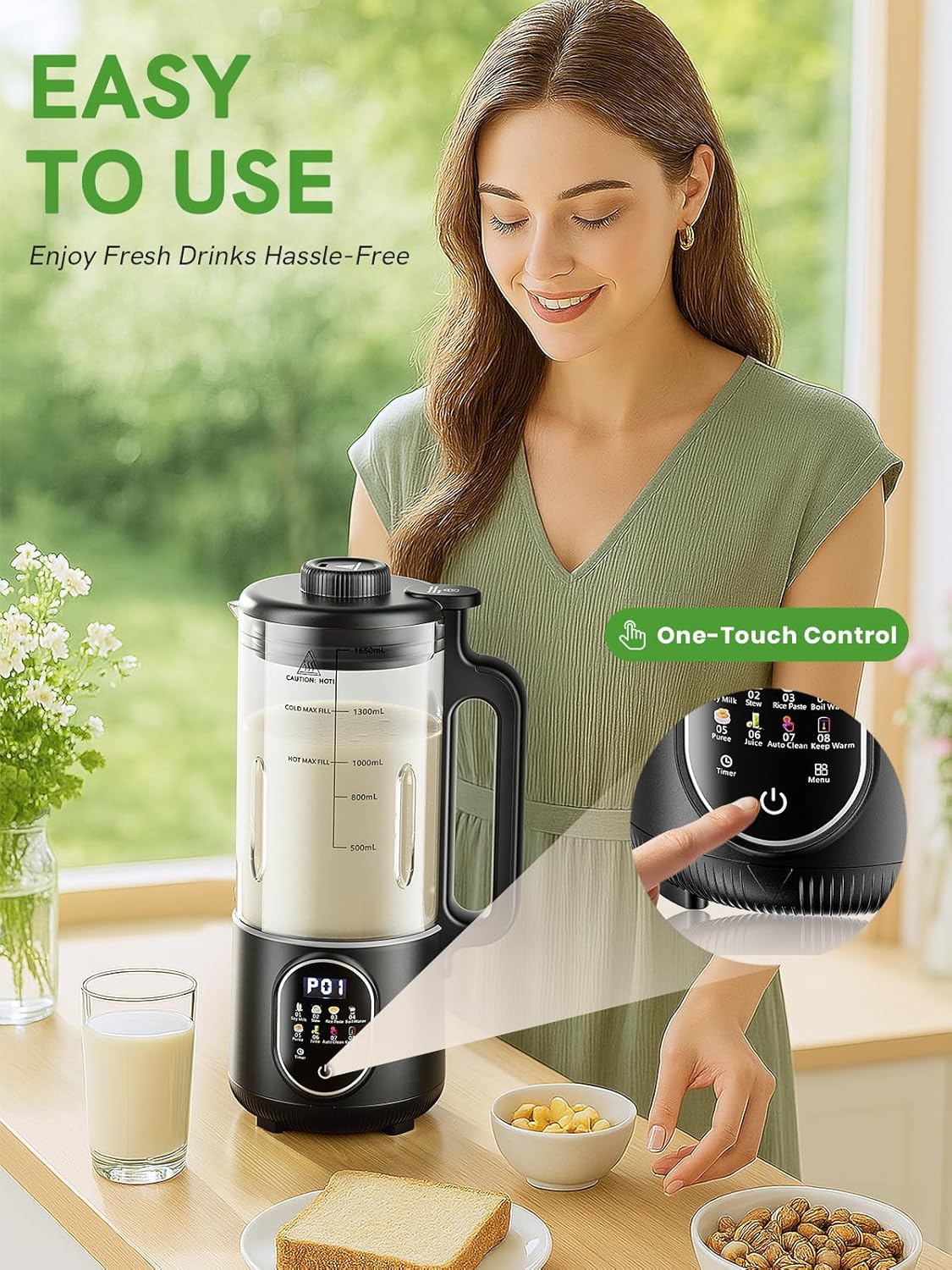 Upgraded 55oz Nut Milk Maker Machine & Blender, 10-in-1 Homemade Soy Milk Maker with 20 Blades, Plant-Based Almond Oat Milk Maker with Auto Clean, Delay Start, Boil Water, Keep Warm, 5-6 Cups, Black