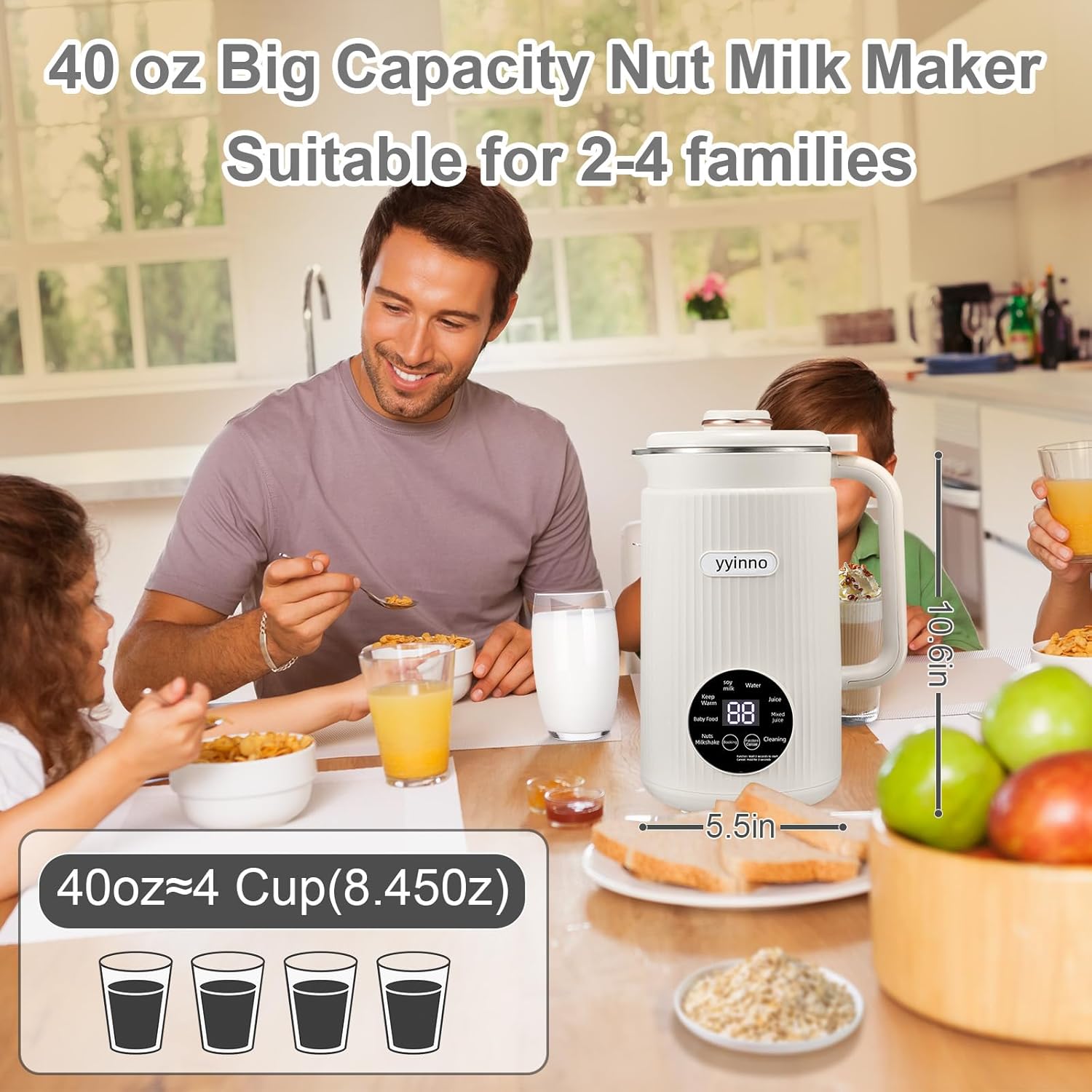 Nut Milk Maker Blender, 40oz Large Capacity Automatic Soybean Machine with 18H Delay Start Timer & Keep-Warm, Homemade Quiet Almond/Soy/Oat Milk Machine, BPA-Free, Detachable Blades for Easy Cleaning