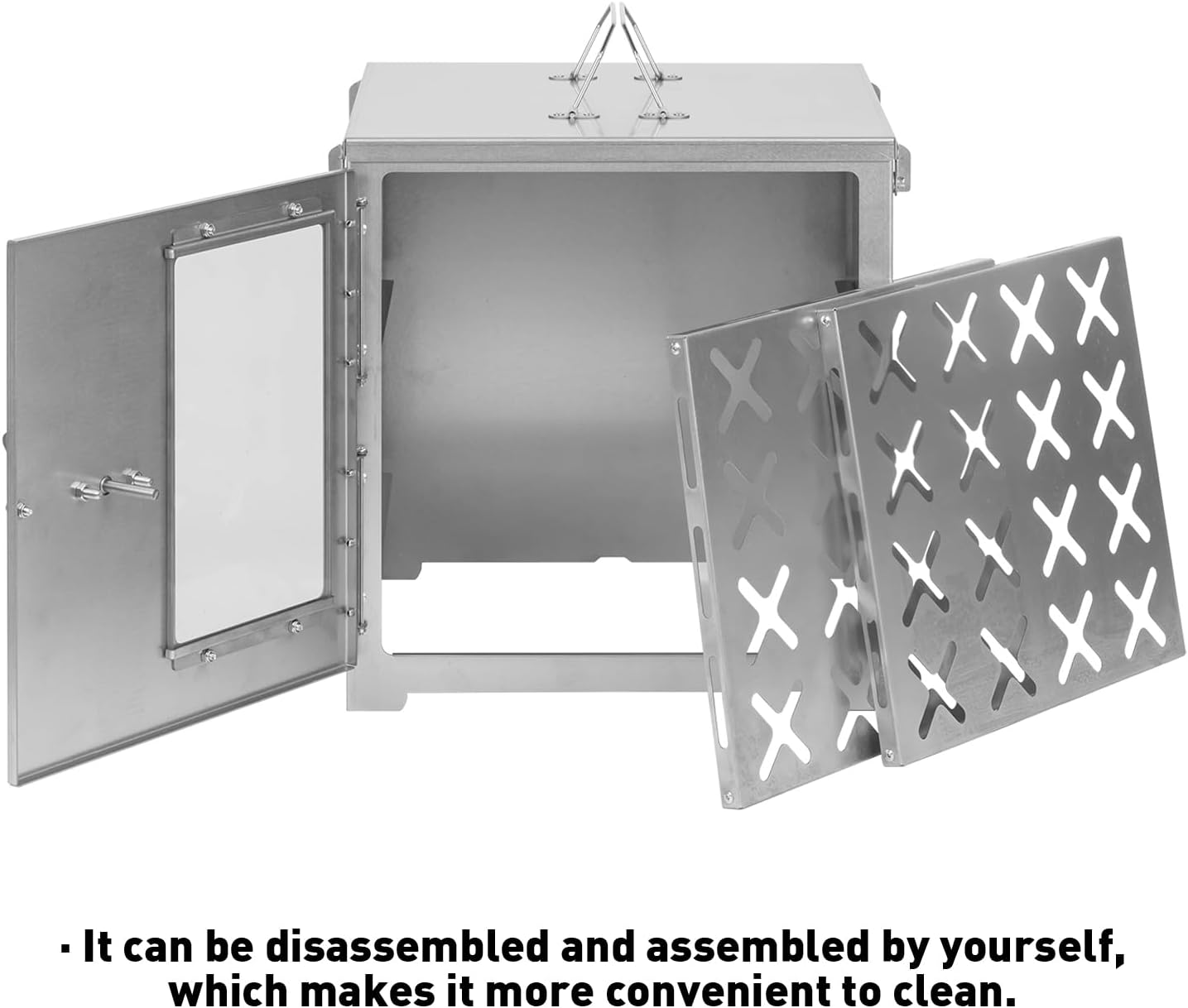 POMOLY Camping Oven 12.6''H Wood Stove Oven with 2 Tier Grill, Portable Titanium Oven with Thermometer for Baking, Heating, BBQ (Size L)