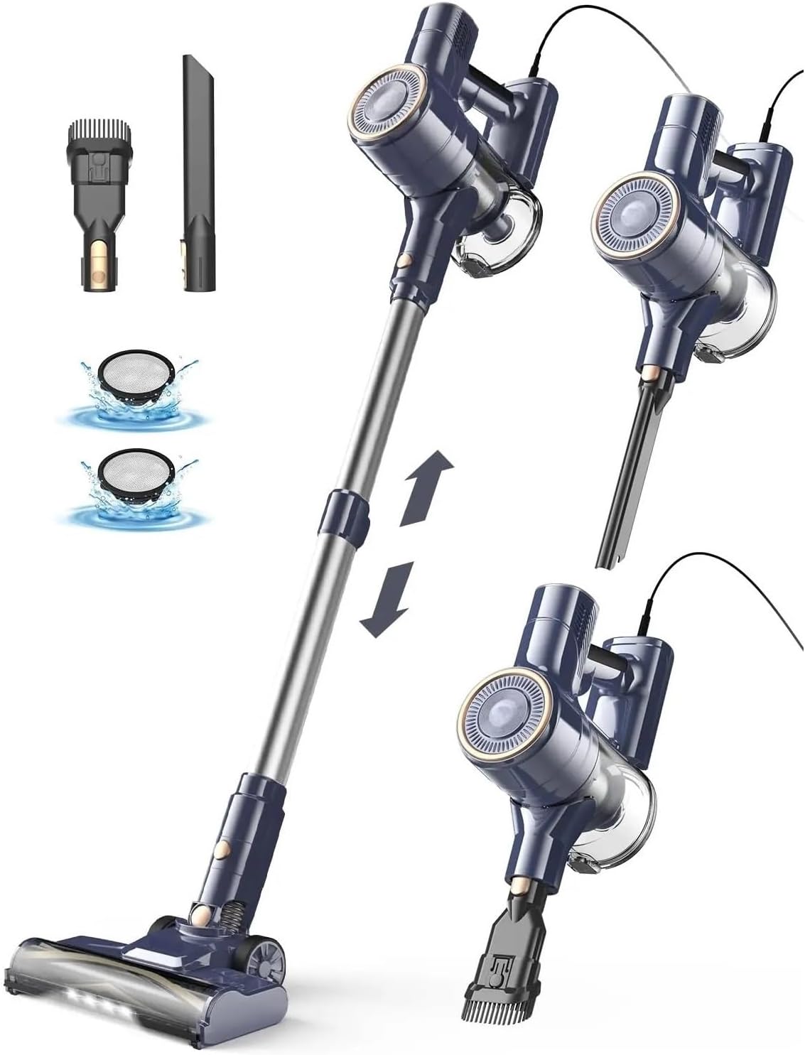 6-in-1 Corded Stick Vacuum Cleaner I8 | 600W 23KPa Powerful Suction | Lightweight, Free-Stand, Multi-Surface | Hard Floor & Carpet Cleaner(I8 blue red)