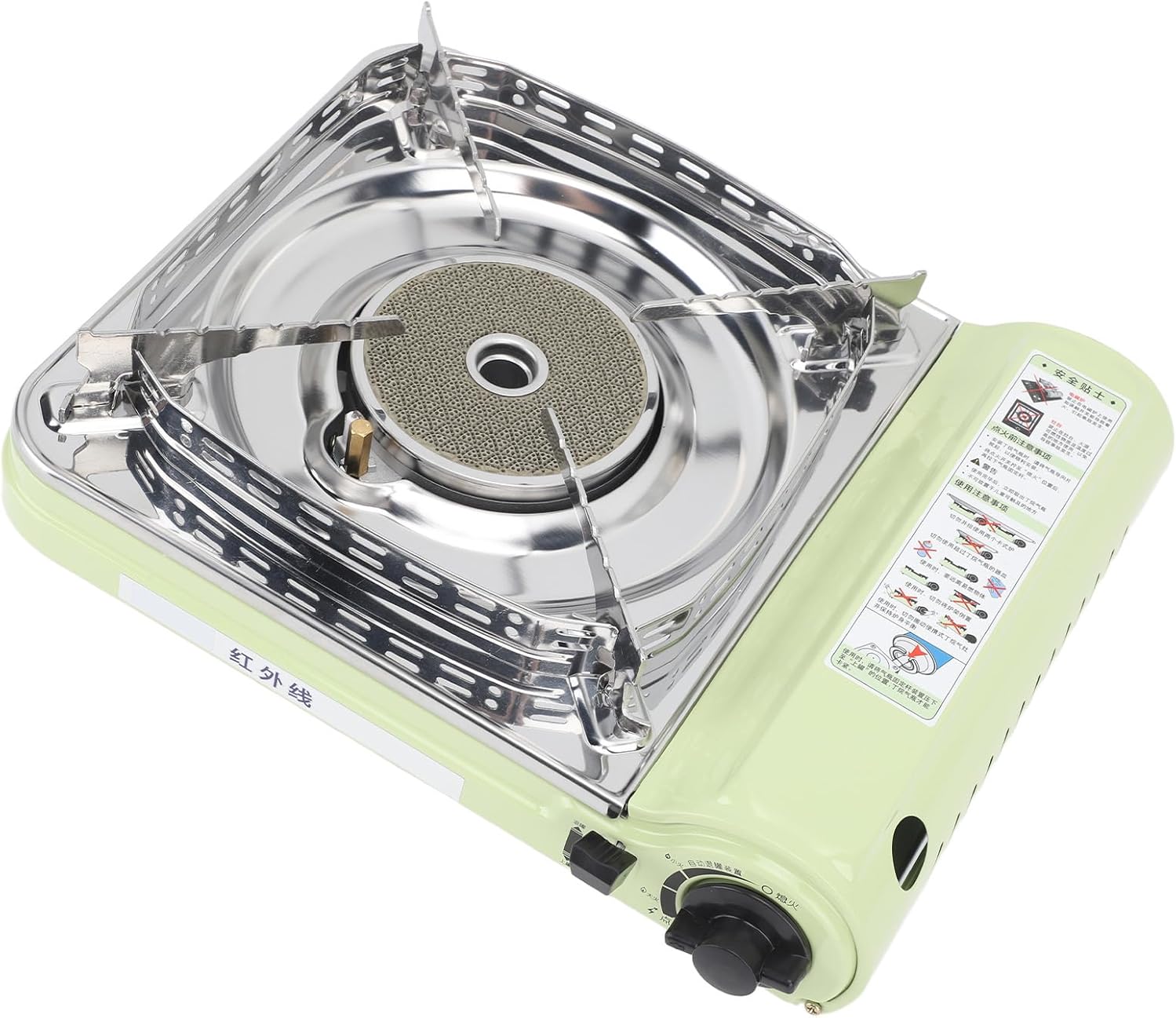 Portable Infrared Gas Stove Green Automatic Ignition Wind Baffle Stainless Steel with Carry Case Gas for Camping Picnic BBQ