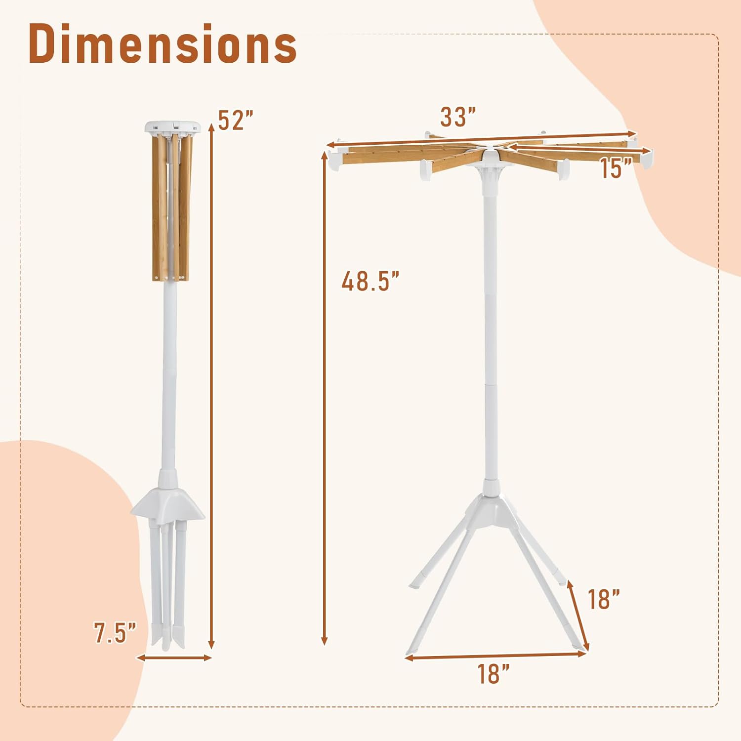 Giantex 4 Legs Clothes Drying Rack, Foldable Laundry Drying Rack with 8 Bamboo Hanging Rods, 40 Hanger Slots and Heavy-Duty Metal Frame, Collapsible Space-Saving Octopus Airer for Indoor Use