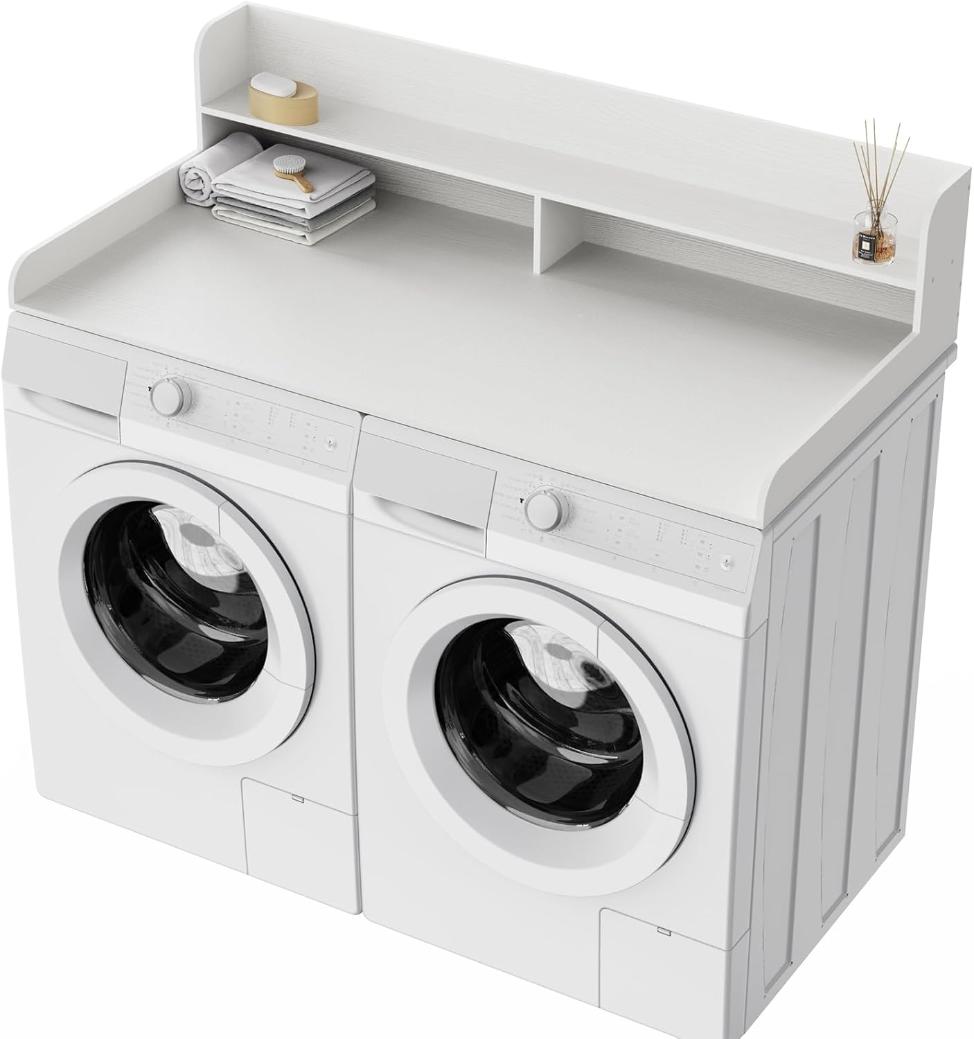 Fabuday 2-Tier Wood Washer Dryer Countertop with Shelf - Two Layers Laundry Topper for Storage & Organization, 54''x27.5''x11.9'' Counter Table with Edge Over Washing & Dryer, Crisp White