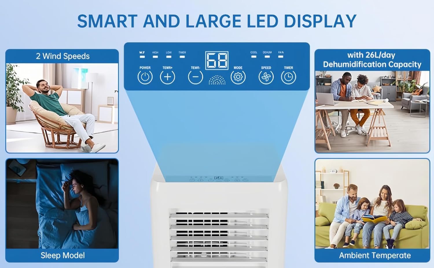 10000 BTU Portable Air Conditioners With Remote Control, 3-In-1 Free Standing Cooling AC Unit With Fan & Dehumidifier, Cools Room Up to 700 Sq.Ft, Smart/Sleep Mode,3 Speed,Auto Swing,24H Timer