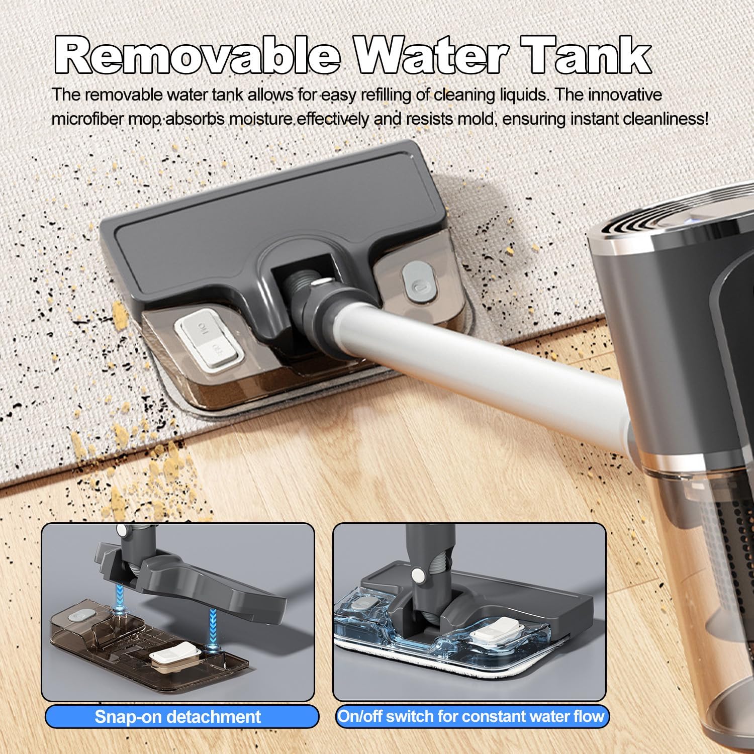 Cordless Vacuum Cleaner, Rechargeable Vacuum Cleaners for Home, Self-Standing Stick Vacuum with Mopping Function and Green LED Headlight, Ultra High-Power Brush for Plush Carpet/All Floor