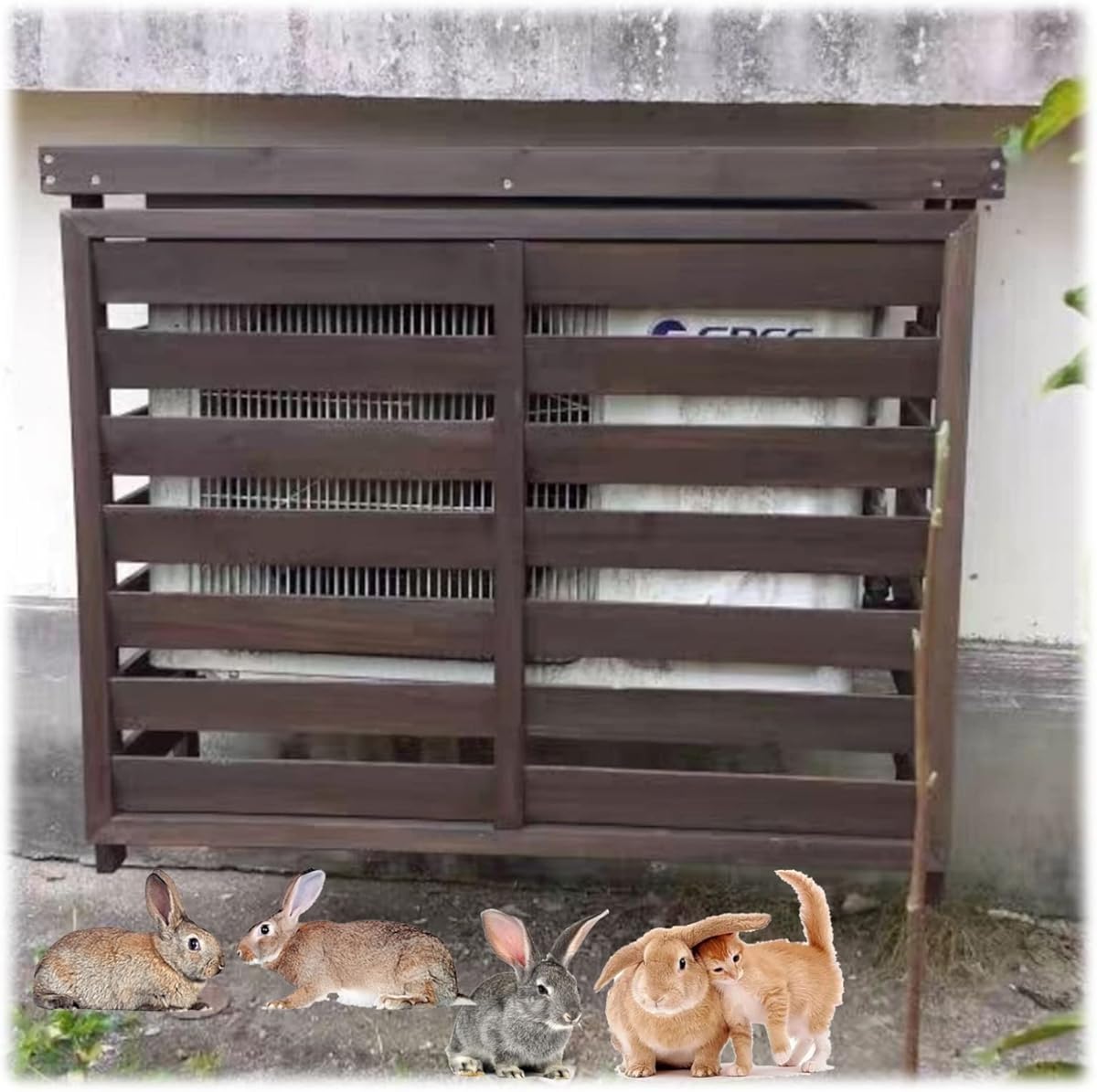 Air Conditioner Covers For Outside Units Outdoor Wooden Air Conditioning Cover Wooden Flower Stand Waterproof Privacy Screen Solid Wood Air Conditioner Outer Frame Breathable (Size : B)