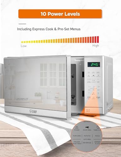 COMMERCIAL CHEF 0.7 Cu Ft Microwave with 10 Power Levels, 700W Microwave with Digital Display, Countertop Microwave with Child Safety Door Lock, Programmable with Push Button, Stainless Steel