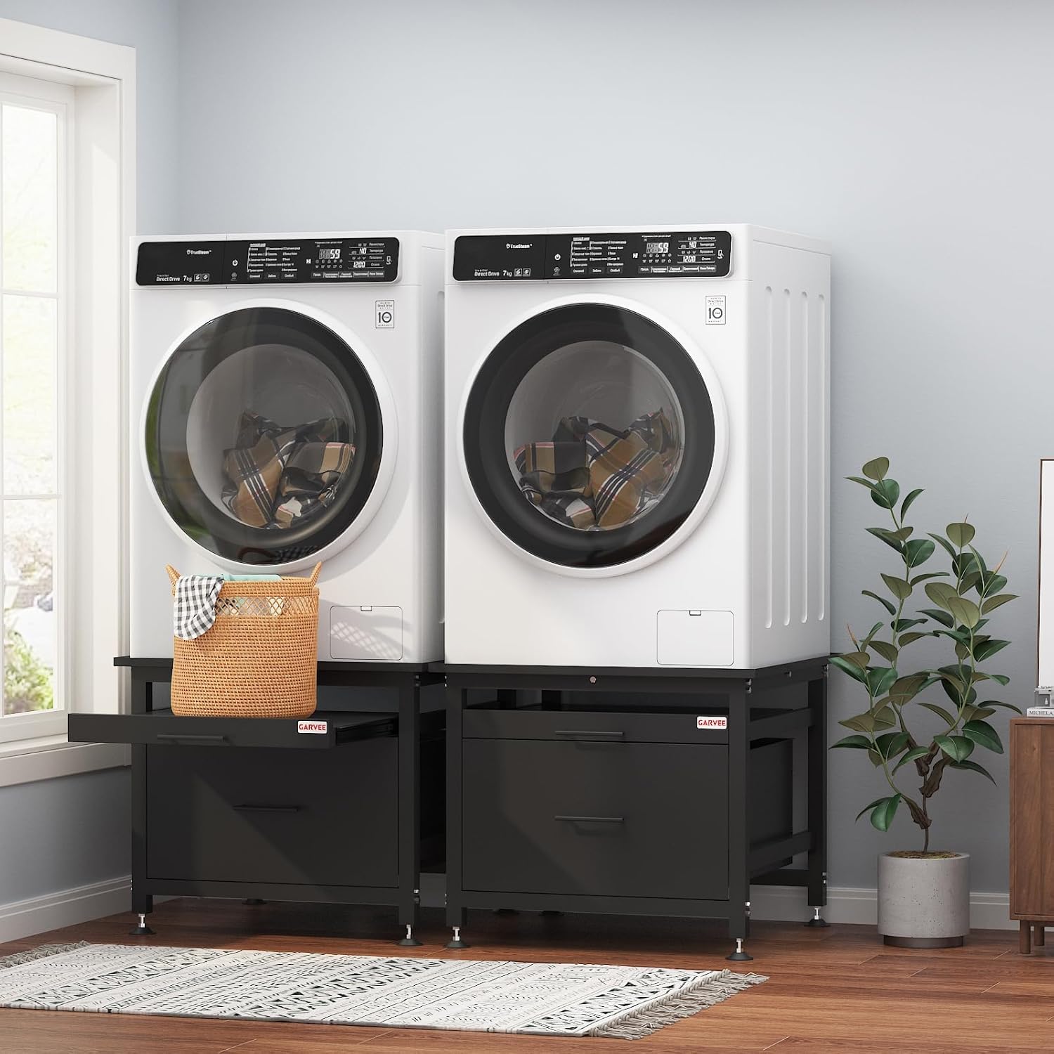 Washer and Dryer Pedestals with Pullout-Shelf and Drawer, 29