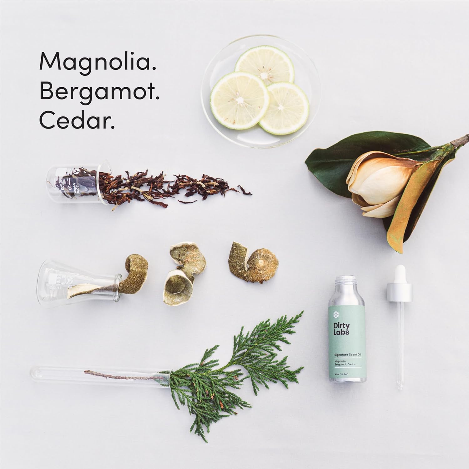 Dirty Labs | Signature Scent | Laundry Fragrance Oil and Glass Dropper | 80mL (2.7 fl oz) | Magnolia, Bergamot, and Cedar Blend | Laundry Scent Booster | Pairs with Dryer Balls | Hypoallergenic