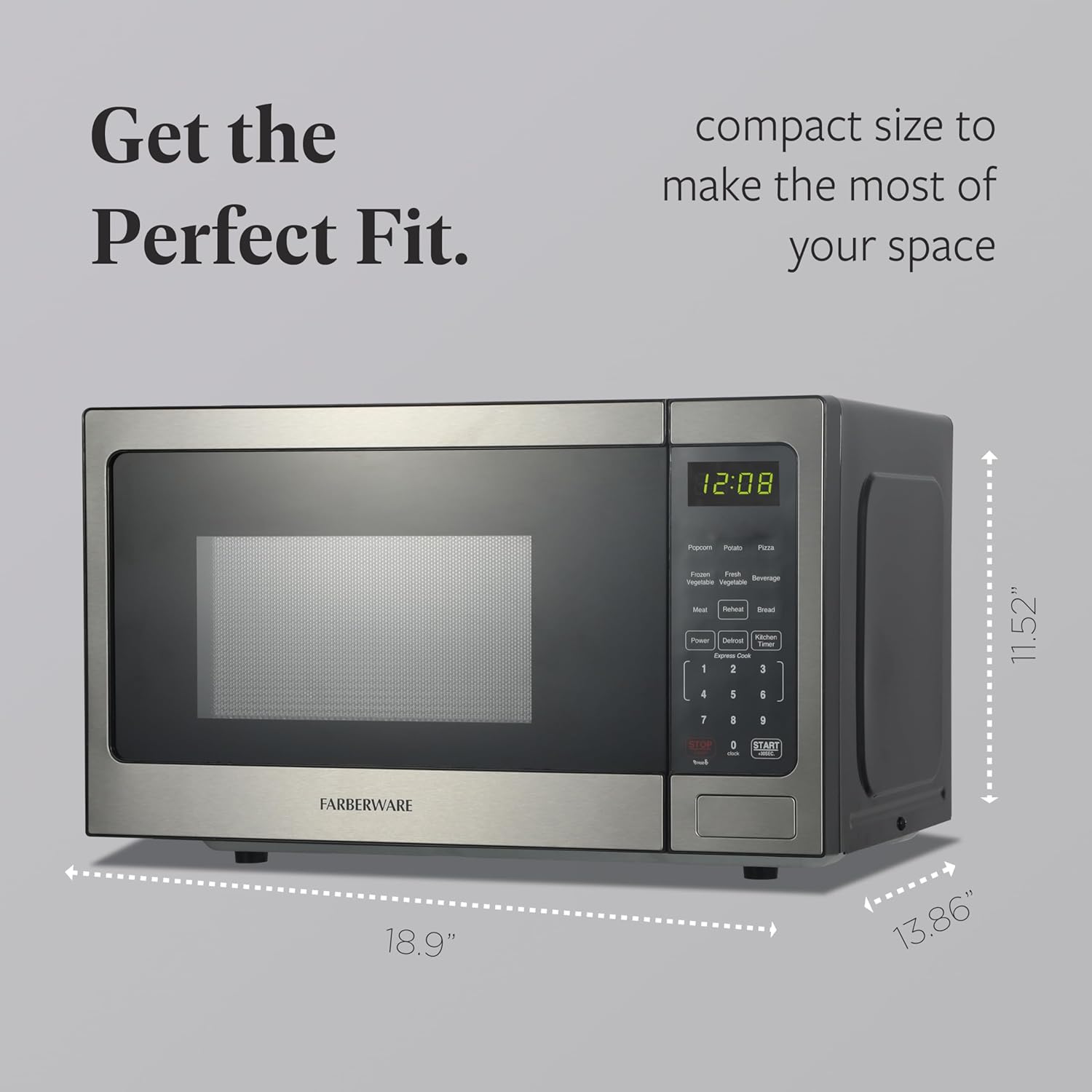 Farberware 0.9 Cu. Ft. Countertop Microwave Oven – 900 Watts Power, Auto Cook Settings, Defrost, Easy Clean and Child Safety Lock - Stainless