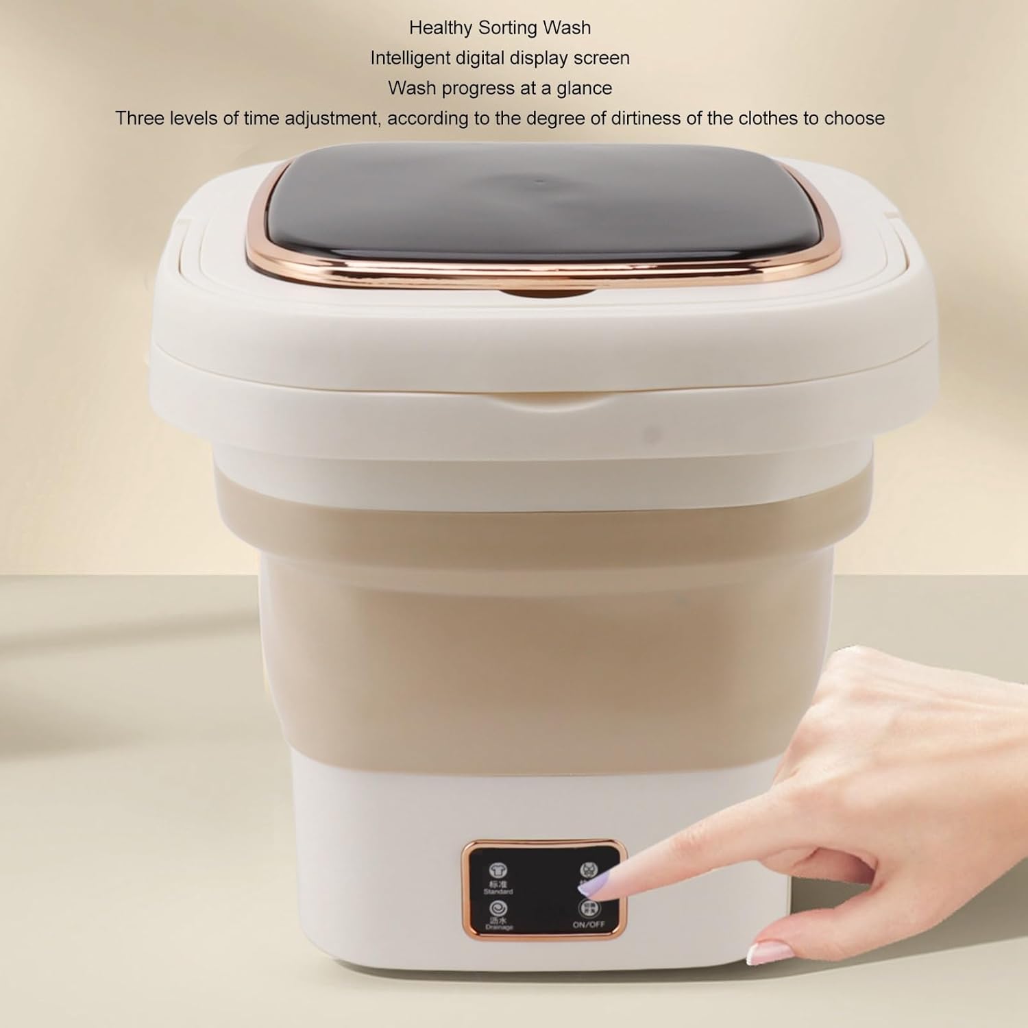 Portable Washing Machine, Folding Compact Lightweight 9L Bucket Lavadora Portatil, Low Noise Integrated Design Multifunctional Washing Machine, for Dormitories[Beige]