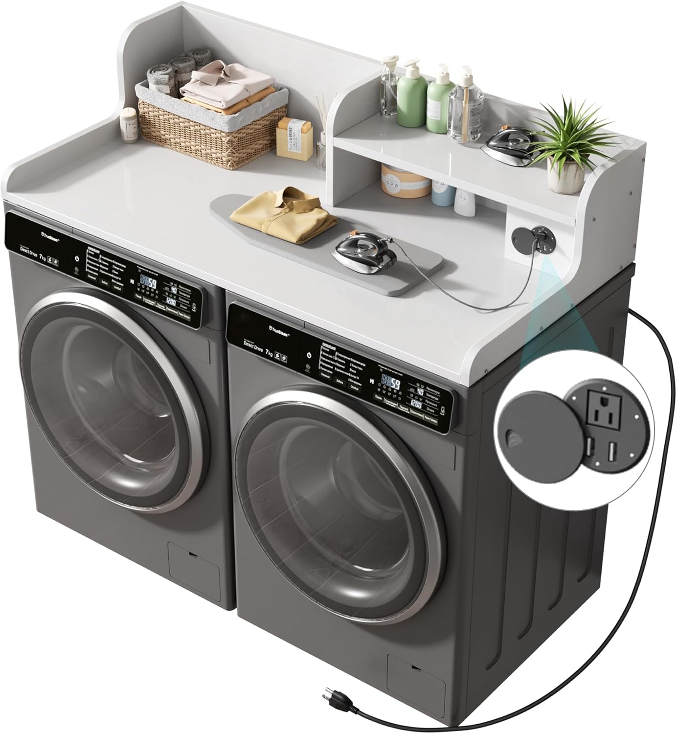 DTK Washer Dryer Countertop with Charging Station, 2 Tier Laundry Countertop with Anti-Slip Strips, 27.55