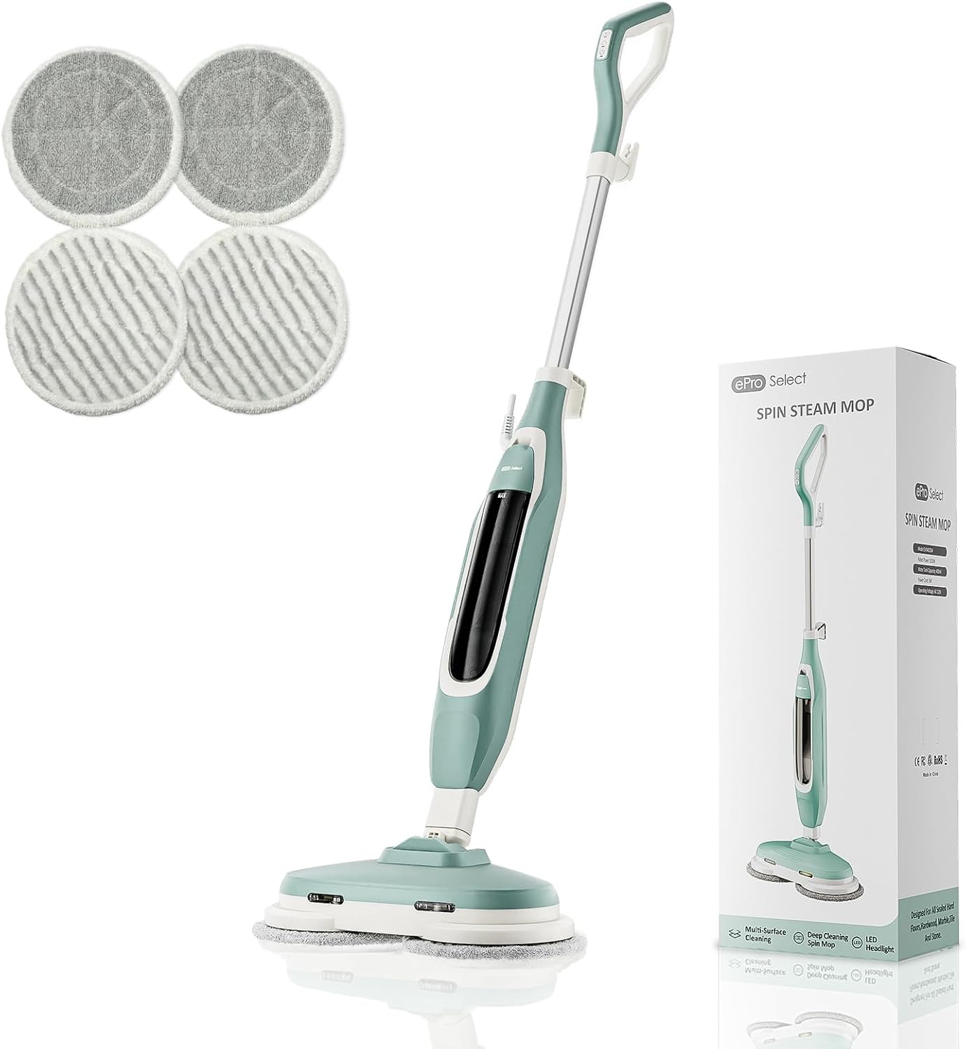 Apical Life Steam & Scrub Steam Mop, All-in-One Scrubbing and Sanitizing Hard Floor Cleaner, LED Headlights, 4 Dirt Grip Soft Scrub Pads Included, L Water Tank, Swivel Steering, Light green