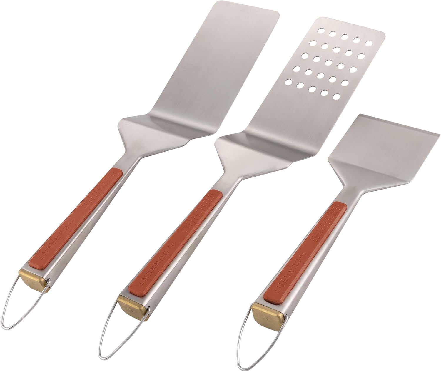 Current Griddle Tool Set, 3-Piece Stainless Steel Kit with Solid & Slotted Spatula and Heavy-Duty Scraper, Heat-Resistant, Outdoor & Grilling Accessories for Flat Tops, BBQ and Camping
