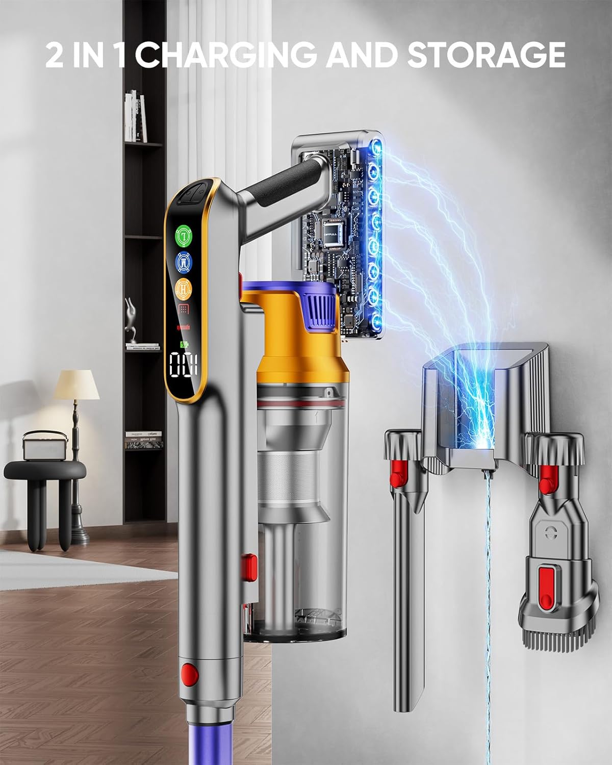 Cordless Vacuum Cleaner, 650W 55KPA 70Mins Vacuum Cleaners for Home, Stick Vacuum with 1.8L Cup, Anti-Tangle, 8-Stage Filter System, Green Light for Pet Hair, Carpet, Floor