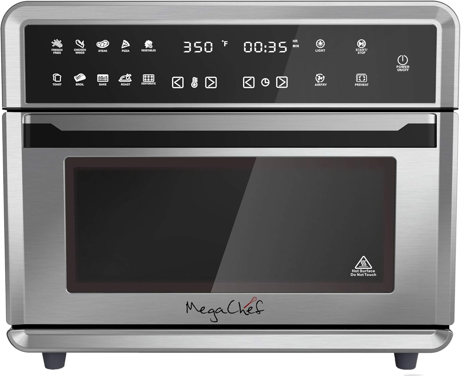 Megachef 10 in 1 Electronic Multifunction 360 Degree Hot Air Technology Countertop Oven, Silver Chrome, 25 Liter Capacity