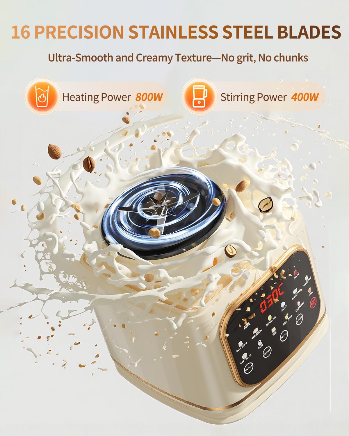 13-IN-1 Multifunctional Ultra Silent Cooking Blender with Soundproof Shield | 60oz | 24H Preset & Kee Warm for 6 Hours| Makes Smoothie, Soy Almond Milk, Juice, Soup, Porridge, Boil, Tea, Jam etc