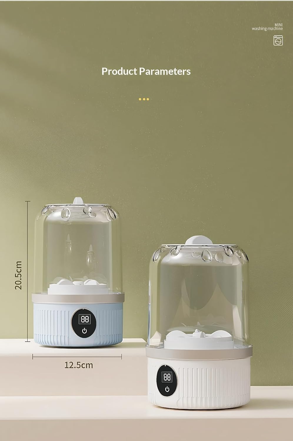 Mini Lavadora, Portable Mini Washing Machine, 3000mAh Rechargeable Wireless, Portable Small Wireless Washing Machine for Home Use, for Underwear, Small Loads, Baby Clothes (White)